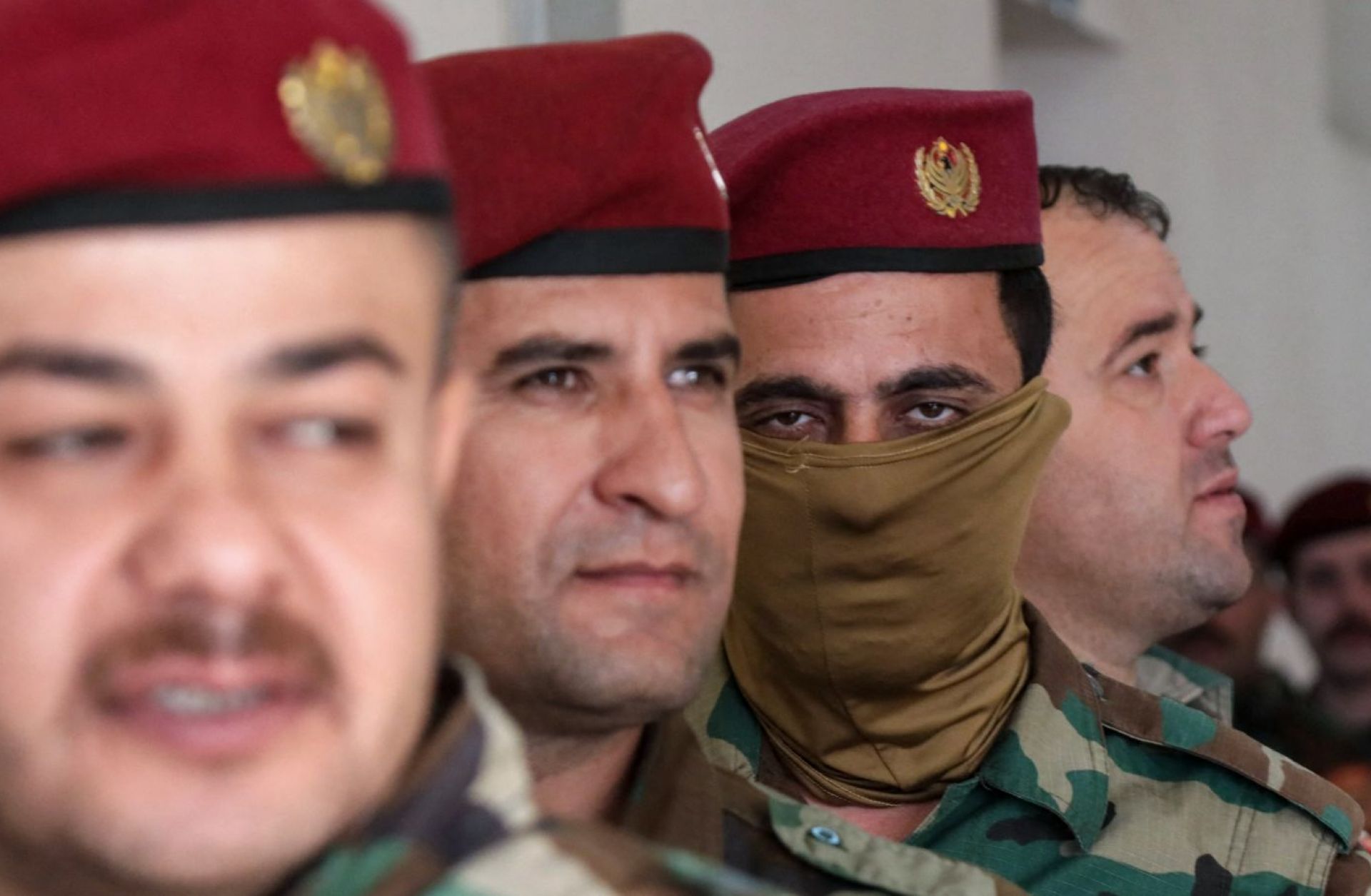 Members of the Kurdish peshmerga security forces queue at a polling station to vote ahead of the Oct. 20 parliamentary election in Arbil, the capital of Iraq's autonomous Kurdish region, on Oct. 18, 2024. Members of the Kurdish peshmerga security forces queue at a polling station to vote ahead of the Oct. 20 parliamentary election in Arbil, the capital of Iraq's autonomous Kurdish region, on Oct. 18, 2024.