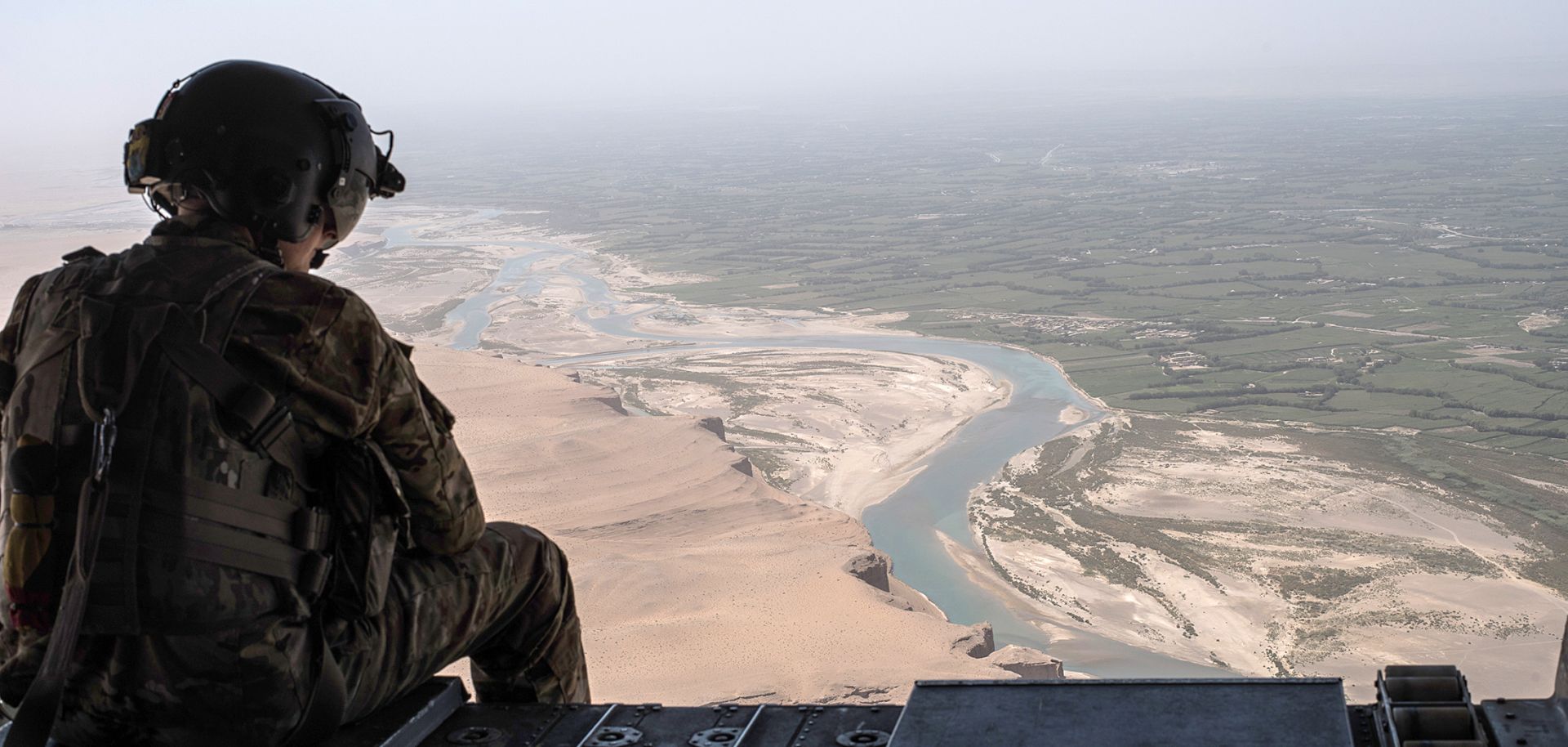 A U.S. Army helicopter on a flight to Camp Post on Sept. 11, 2017 at Camp Shorab in Helmand province, Afghanistan.