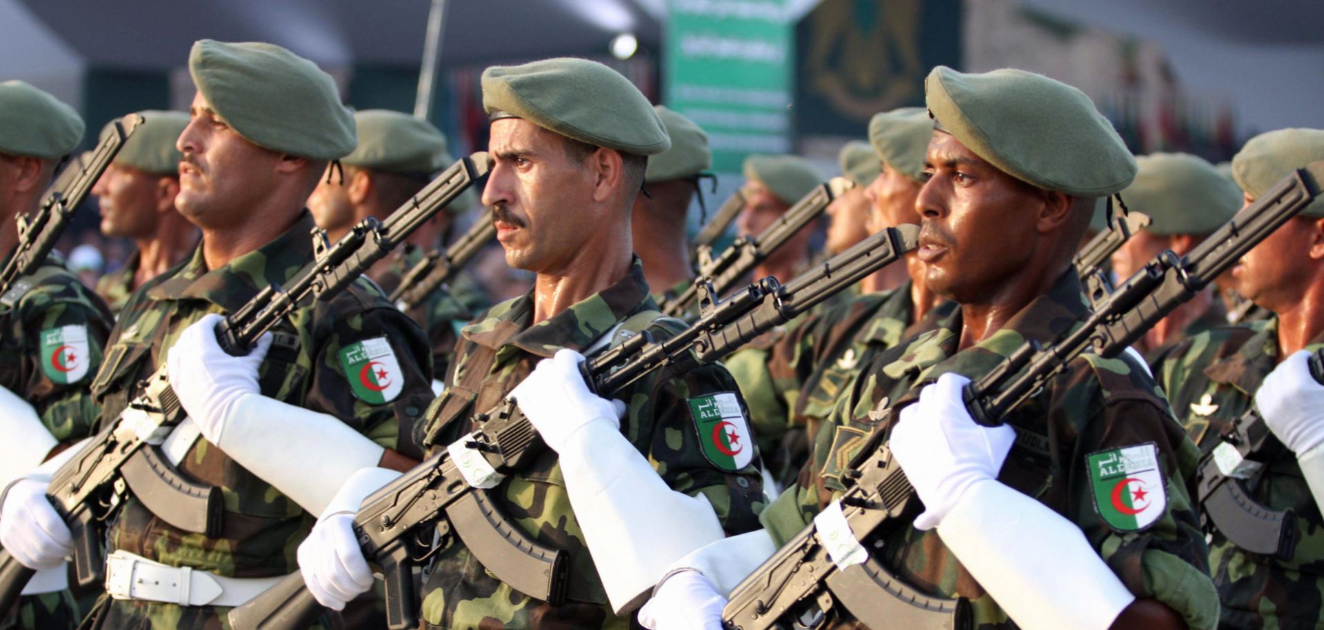 Algerian troops march during a military parade in Tripoli on September 1, 2009 to mark the 40th anniversary since Kadhafi seized power in the north African desert state.