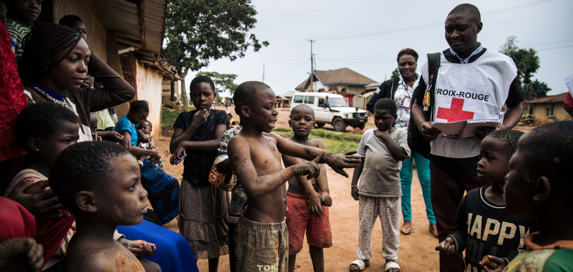 Red Cross members visit families in northeastern Democratic Republic of Congo to listen to their fear of the Ebola virus on Aug. 31, 2019.