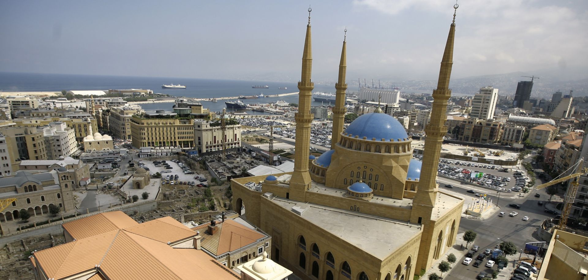 An aerial view of modern downtown Beirut.