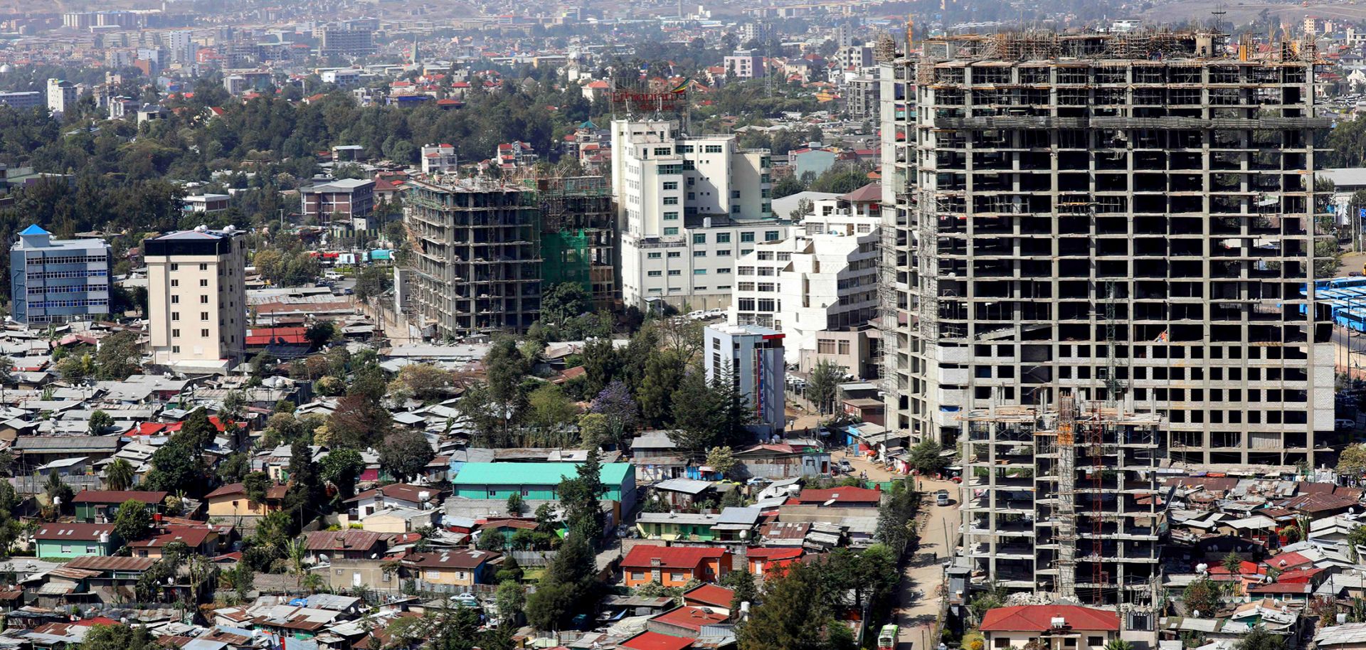 A picture taken on March 13, 2019, shows the construction of a number of new buildings in Addis Ababa.