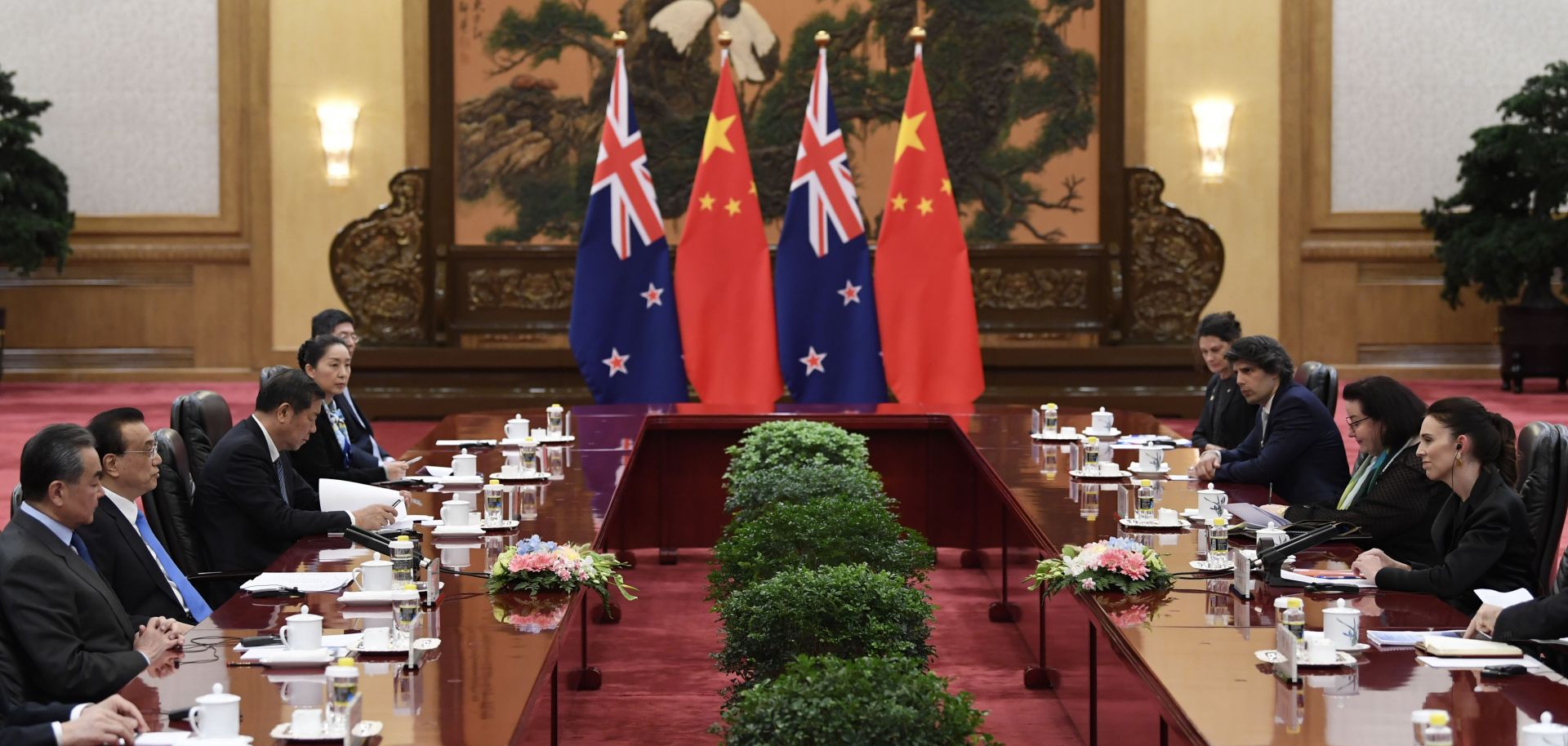 New Zealand Prime Minister Jacinda Ardern (right) holds a meeting with Chinese Premier Li Keqiang in Beijing, China, on April 1, 2019.