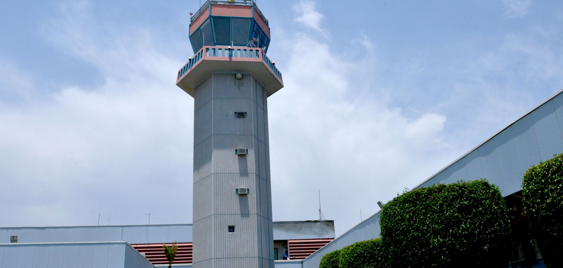 A picture taken during a guided tour with the Saudi military on June 13, 2019 shows the control tower of Abha airport in the popular mountain resort of the same name in the southwest of Saudi Arabia, one day after a Yemeni rebel missile attack on the civil airport wounded 26 civilians.