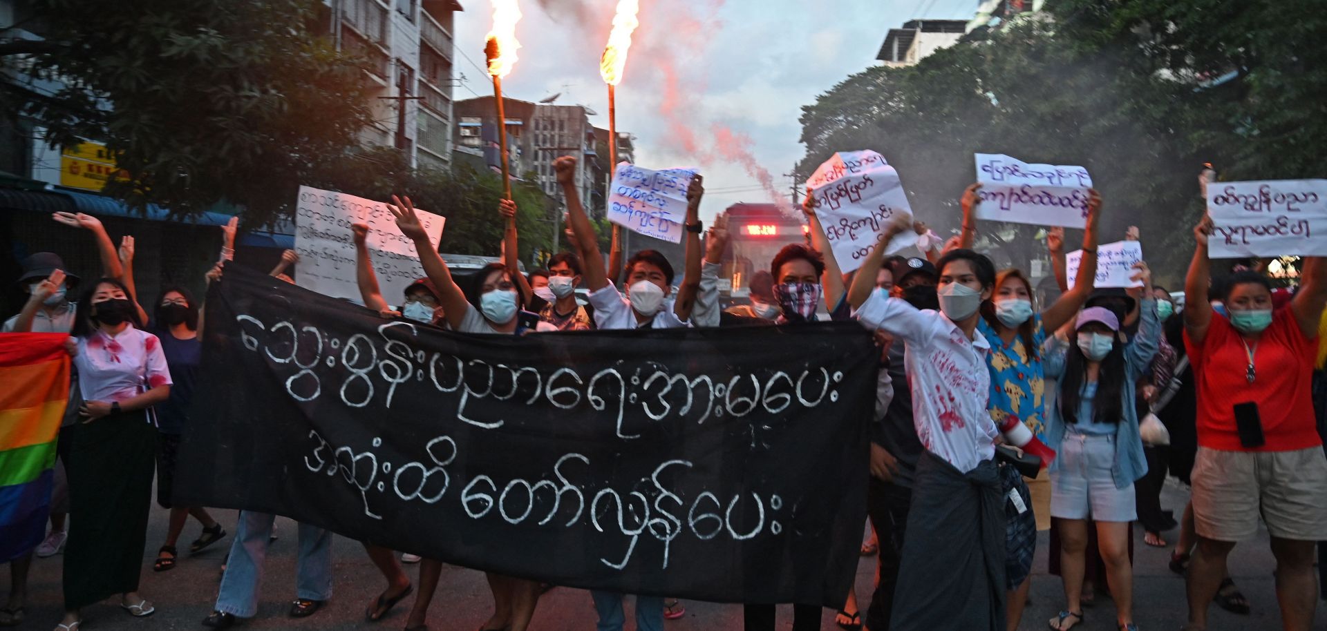 Protesters take part in a demonstration against the military coup in Yangon, Myanmar, on Nov. 10, 2021. 