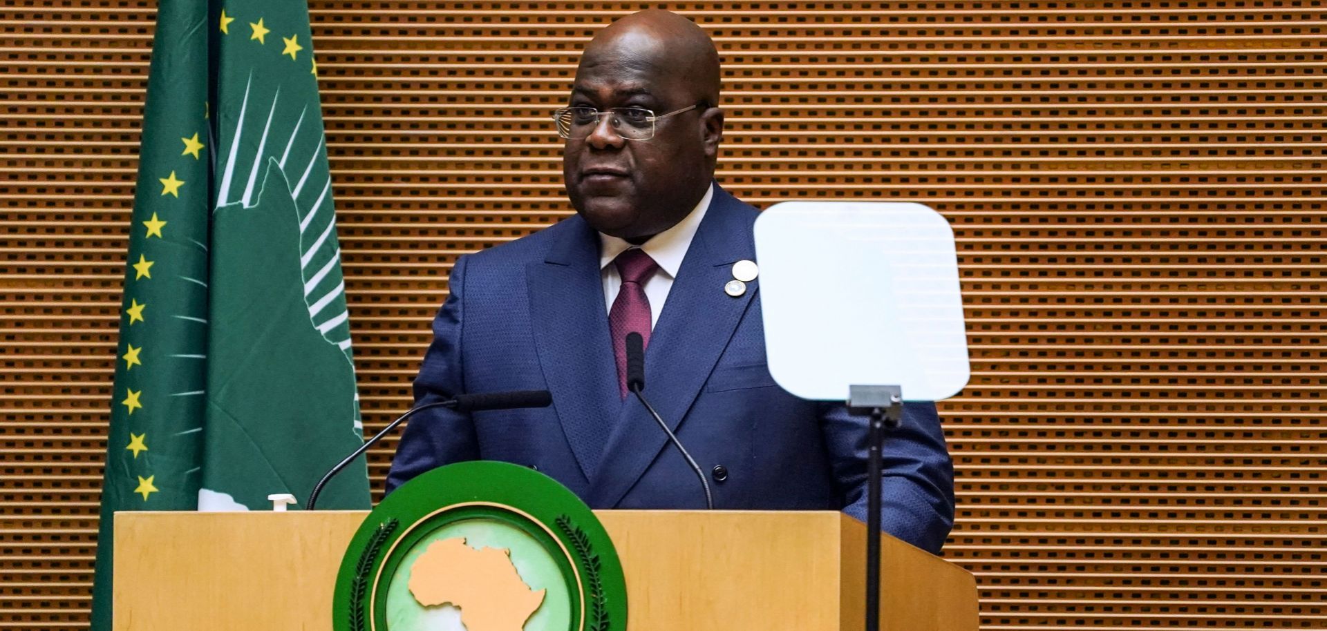 The president of the Democratic Republic of Congo, Felix Tshisekedi, speaks during the African Union (AU) Summit in Addis Ababa, Ethiopia, on Feb. 5, 2022. 