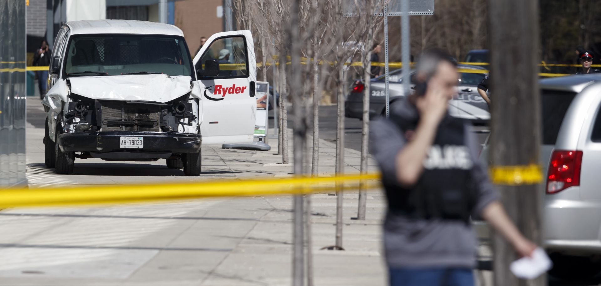 This photo shows the van that Alek Minassian, 25, reputedly drove down a street in Toronto, Canada, on April 23, 2018. 