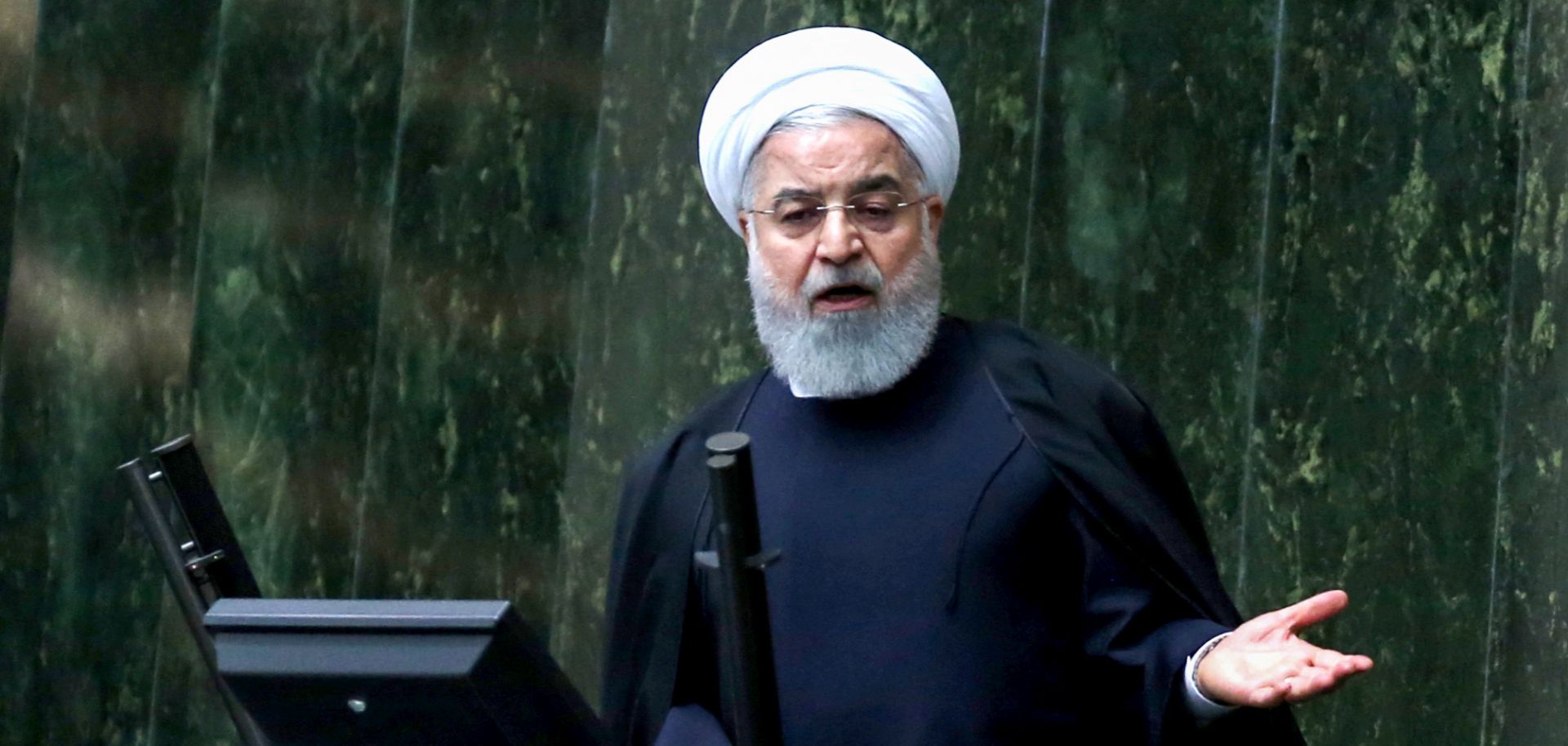 Iranian President Hassan Rouhani addresses a session of Iran's parliament in Tehran on Feb. 4, 2019.