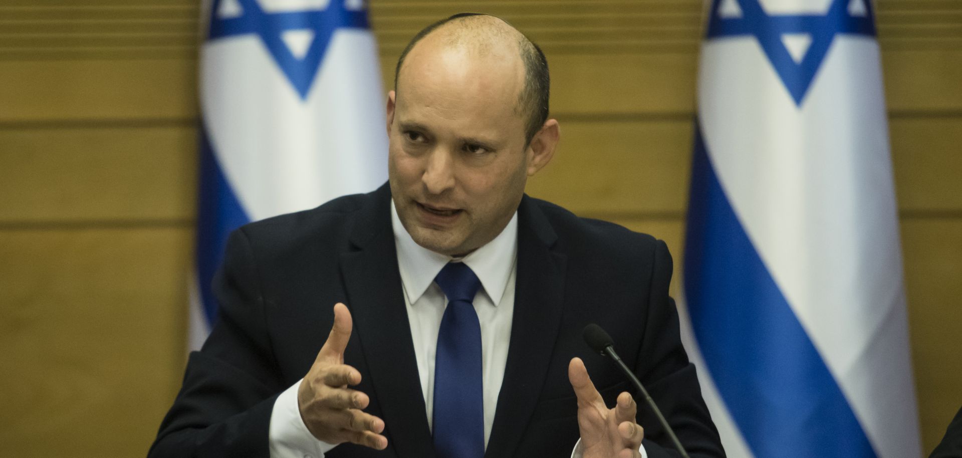 Naftali Bennett attends the first meeting of his new government on June 13, 2021, in Jerusalem.