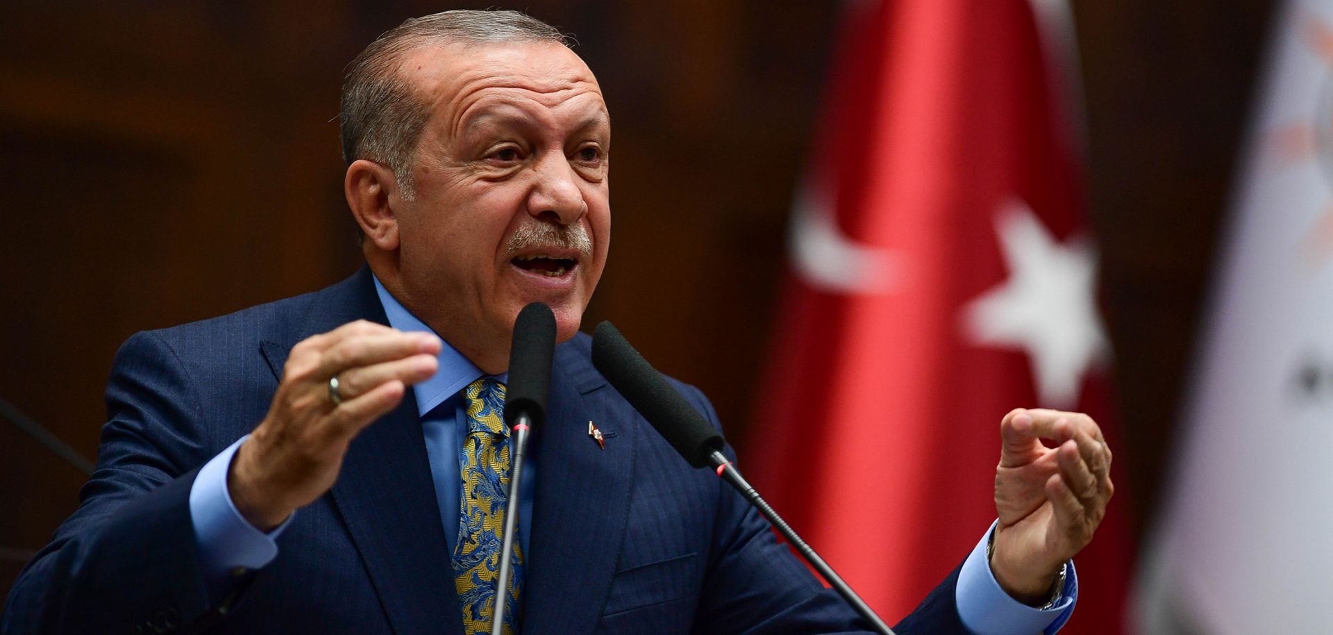 President Recep Tayyip Erdogan speaks about the slaying of Saudi journalist Jamal Khashoggi during a weekly parliamentary address on Oct. 23 in Ankara. 