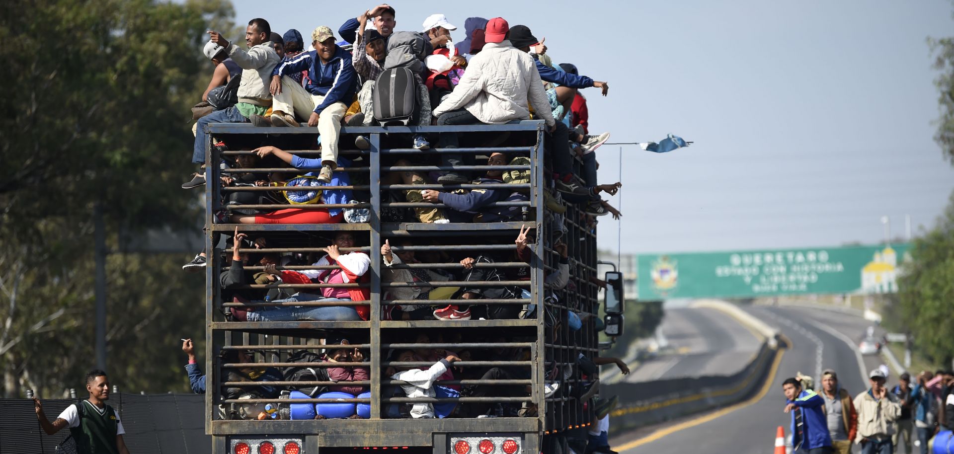 A Central American migrant caravan on Nov. 11, 2018, passes through the Mexican state of Guanajuato on its way to the United States.