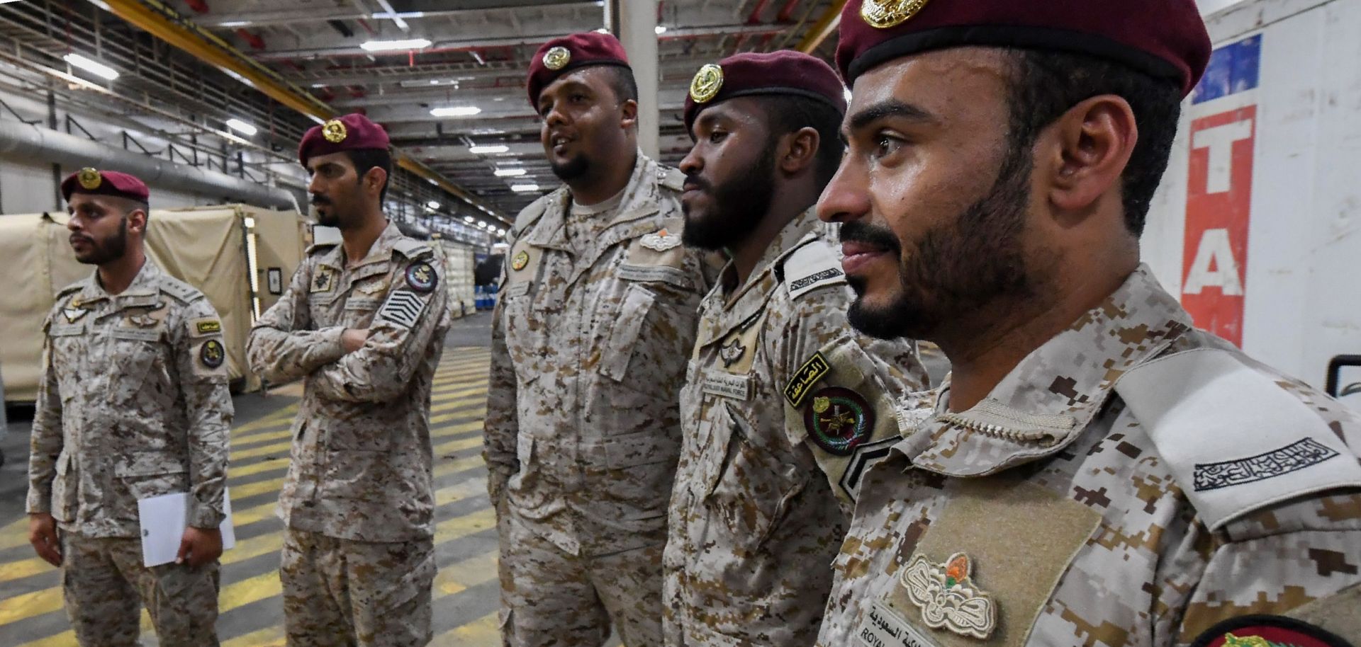 Members of the Saudi special forces stand aboard a landing ship off the coast of Bahrain during a military exercise in the Persian Gulf on Nov. 5, 2019.