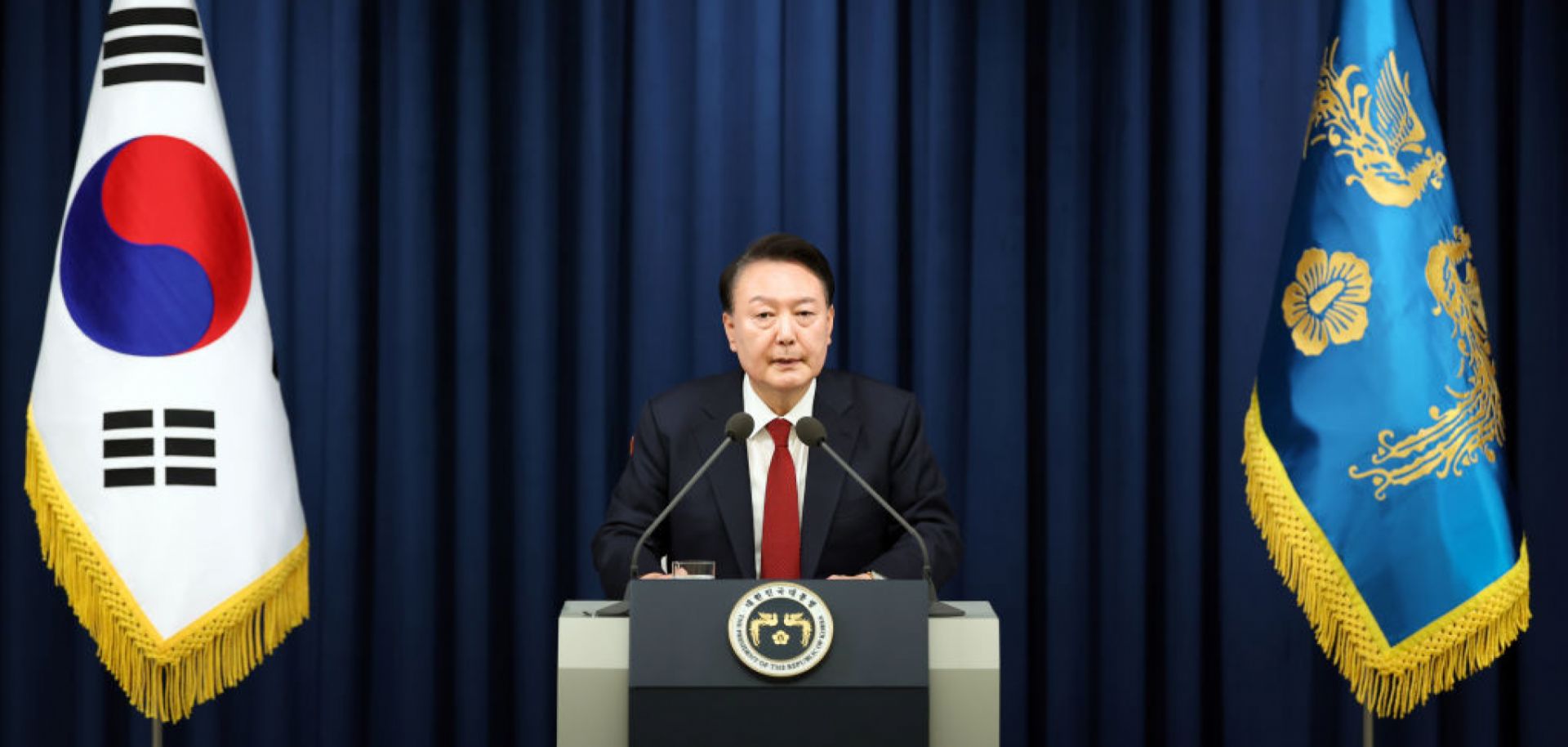 South Korean President Yoon Suk-Yeol declares martial law on Dec. 3, 2024, in Seoul, South Korea. 