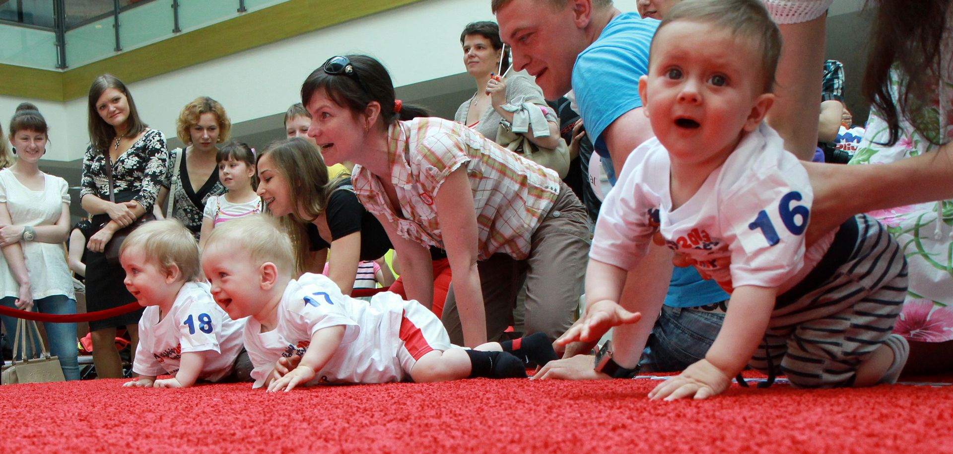 Babies line up in the Baby Race.