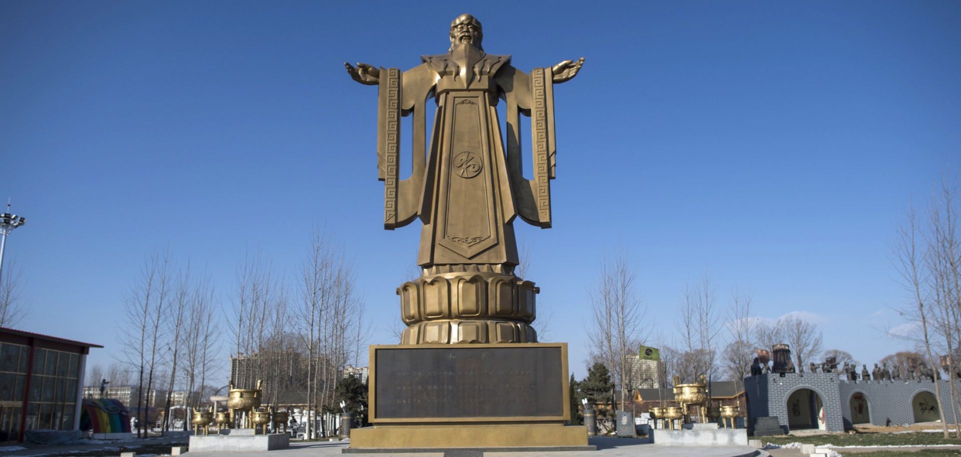 A statue of Confucius stands in the Chinese resort town of Beidaihe in this photo taken Dec. 12, 2014.