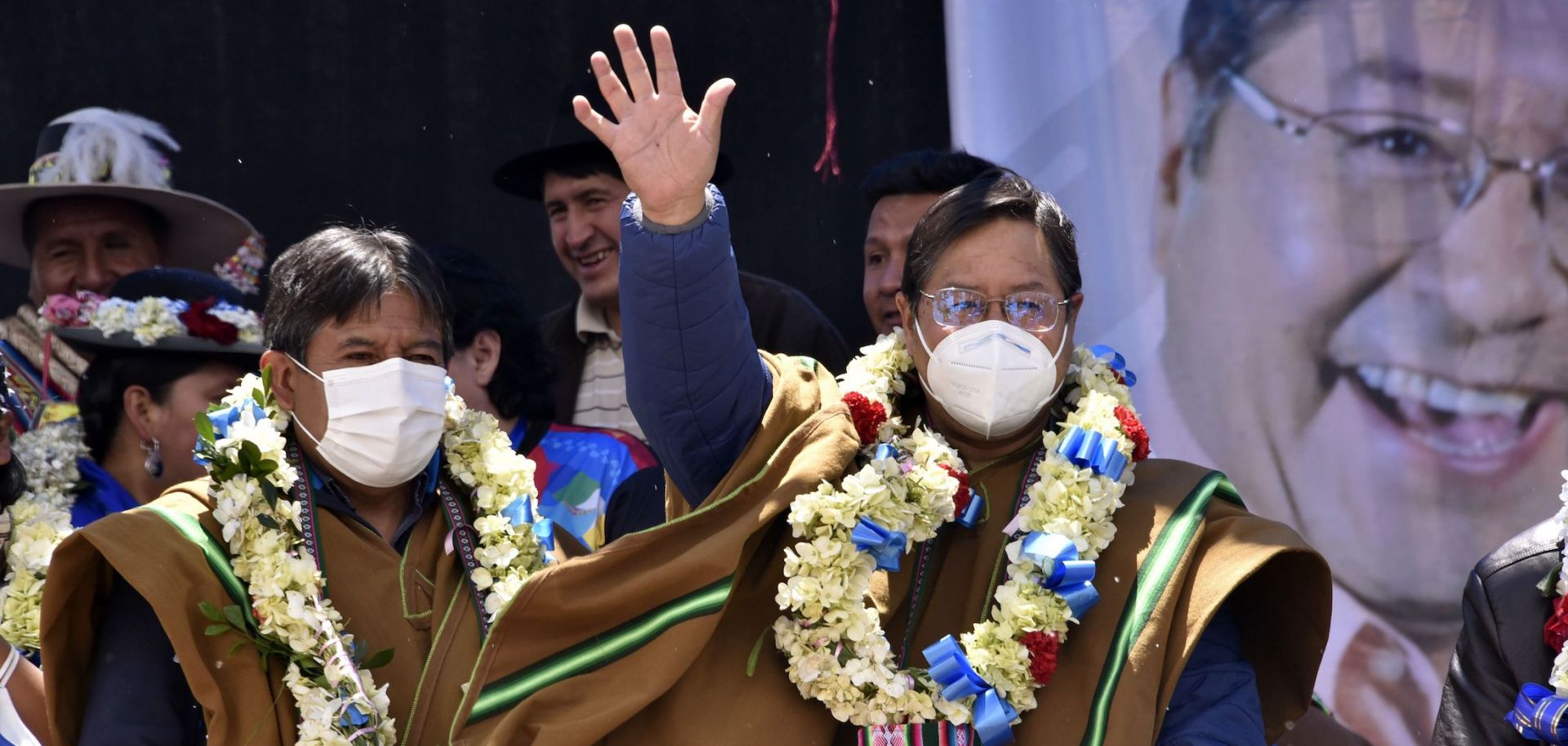 Bolivia's president-elect, Luis Arce, celebrates his electoral victory during a rally in El Alto, Bolivia on Oct. 24, 2020. 