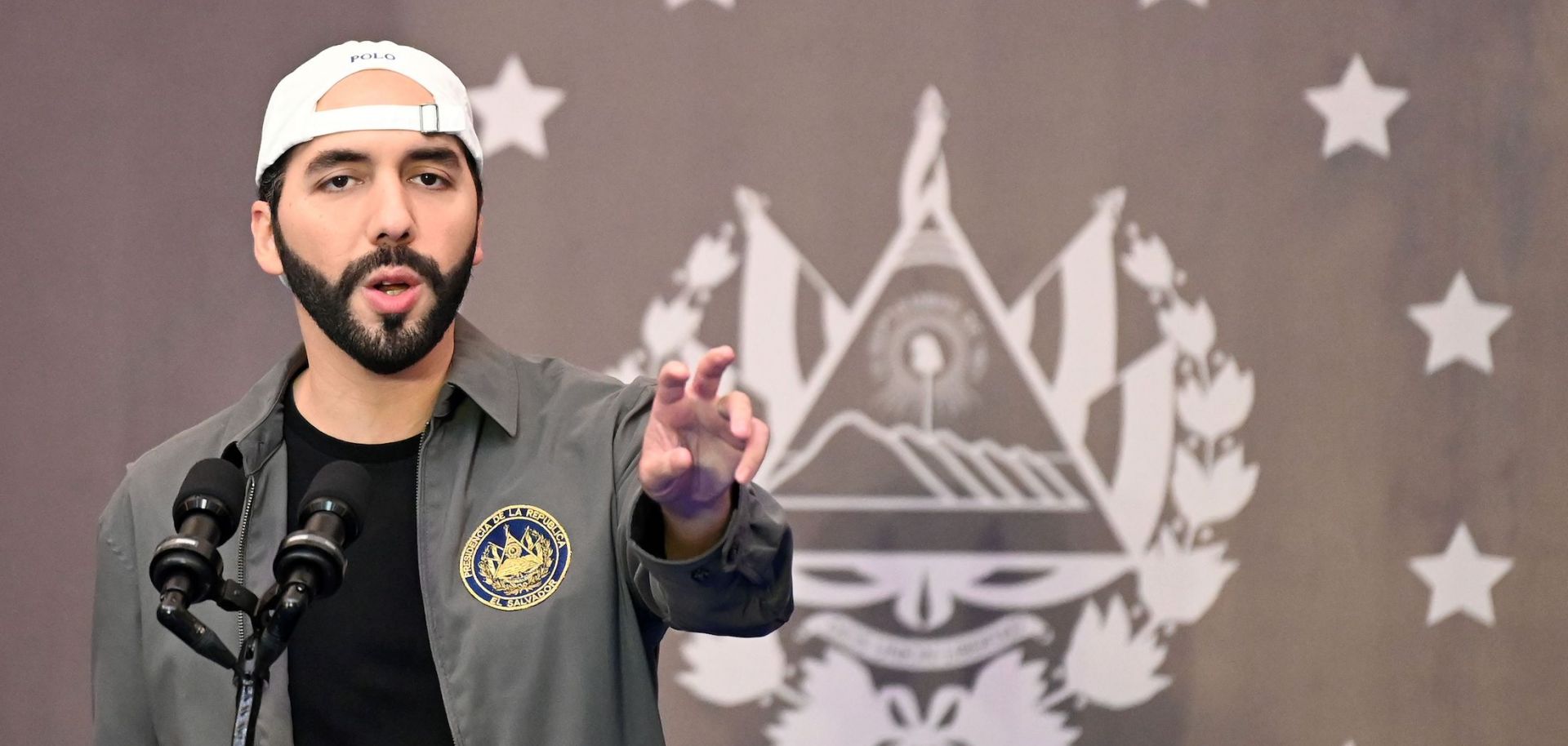 Salvadoran President Nayib Bukele delivers a press conference at a hotel in San Salvador on Feb. 28, 2021. 