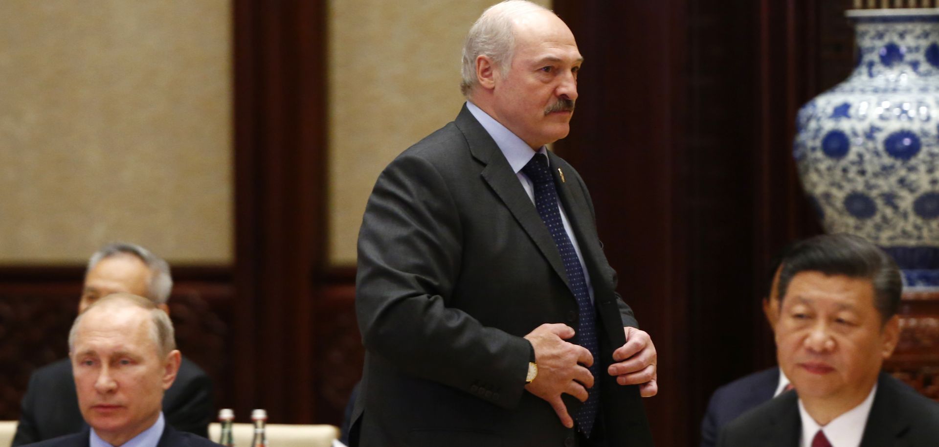 Russian President Vladimir Putin (L), Belarusian President Alexander Lukashenko (C) and Chinese President Xi Jinping attend a summit at the Belt and Road Forum on May 15, 2017, in Beijing. 