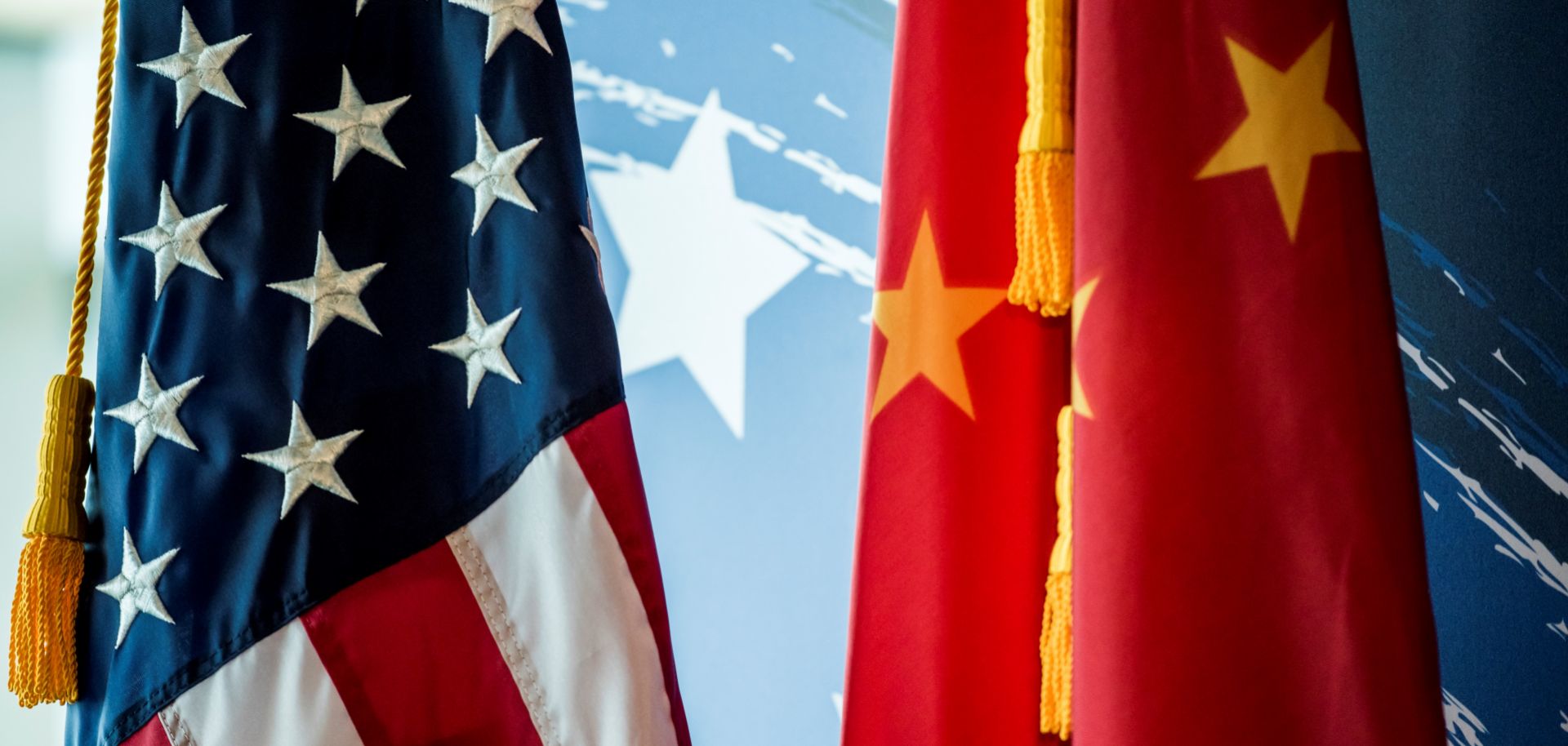 The Chinese and U.S. flags are seen during a promotional event in Beijing on June 30, 2017.