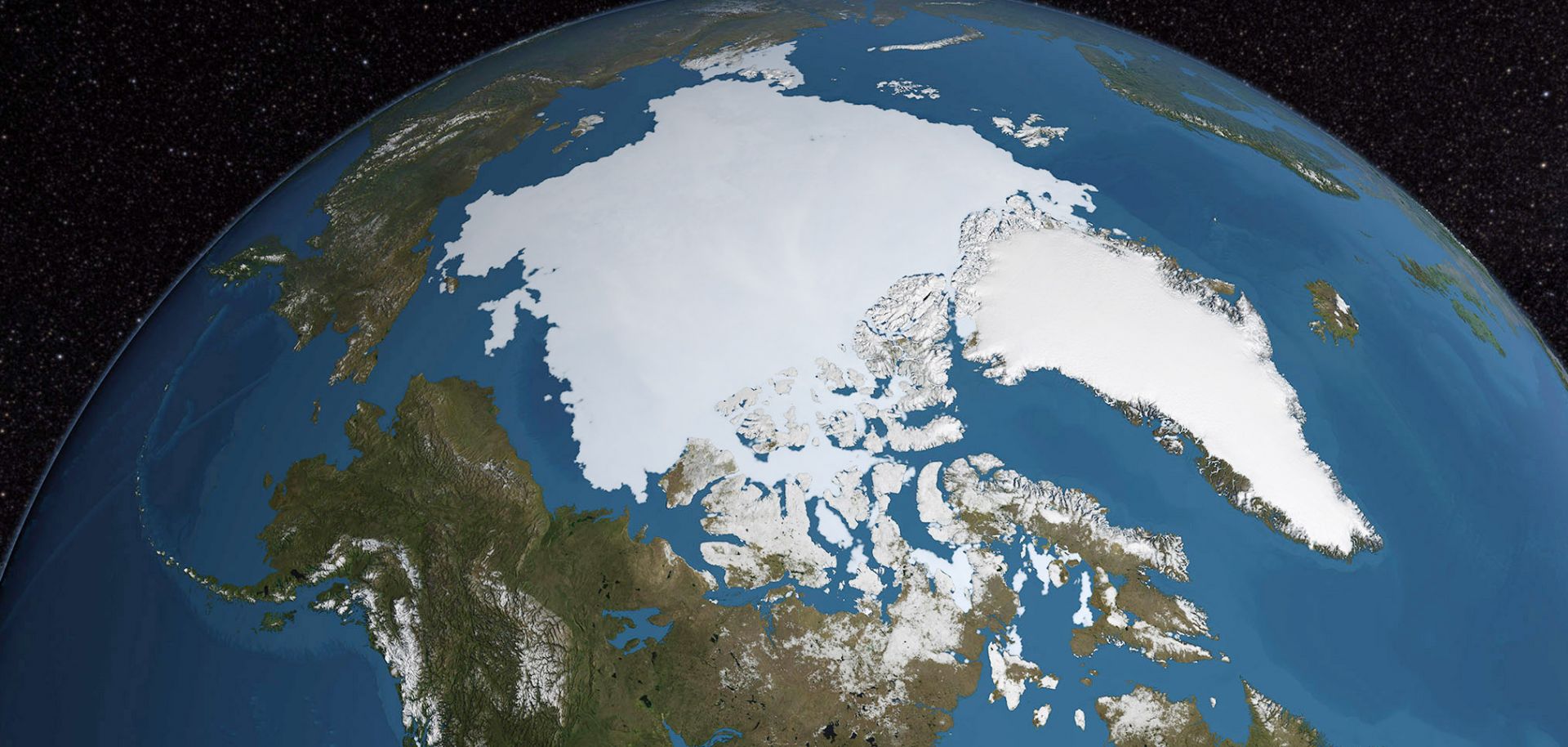 A satellite photo from NASA depicts the polar icecap.