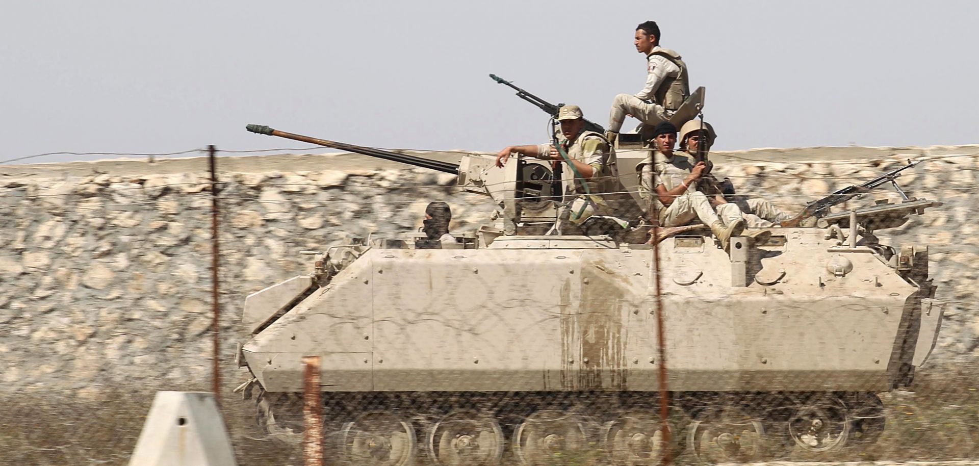 Egyptian troops patrol the border between the Gaza Strip and Egypt as they keep an eye on Hamas forces in 2016.