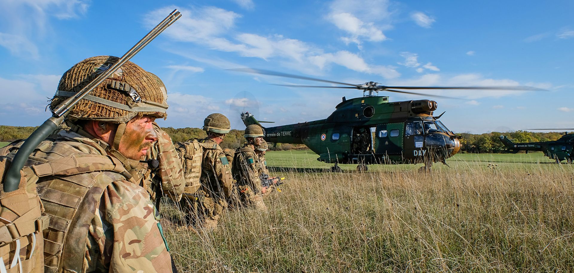 This photo shows French, British and U.S. paratroopers training together in south of France.