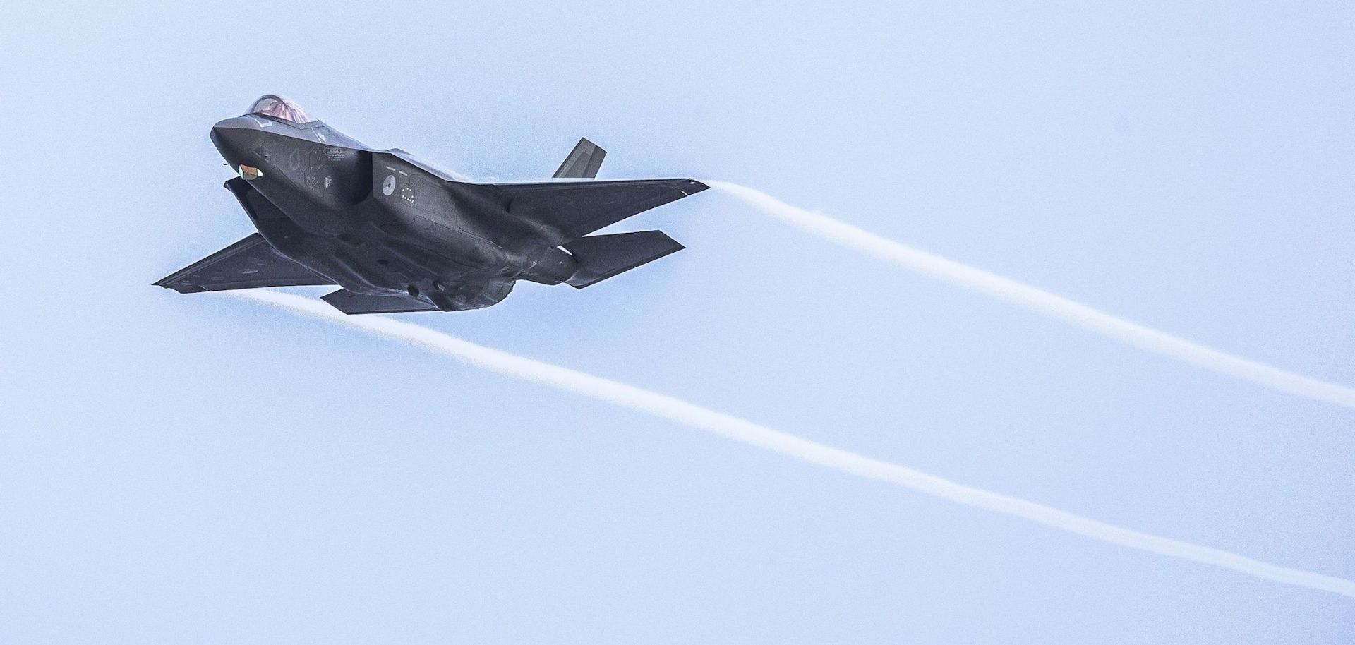 An F-35 military aircraft participates in a NATO training exercise in the Netherlands.