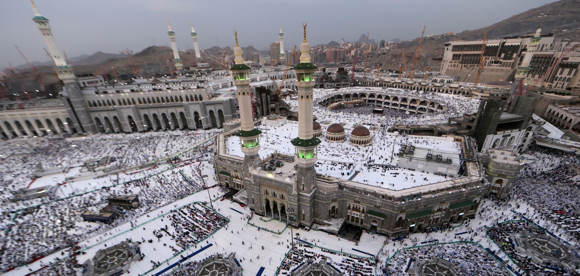 Muslim pilgrims pray at the Grand Mosque in the city of Mecca on Aug. 29, 2017.
