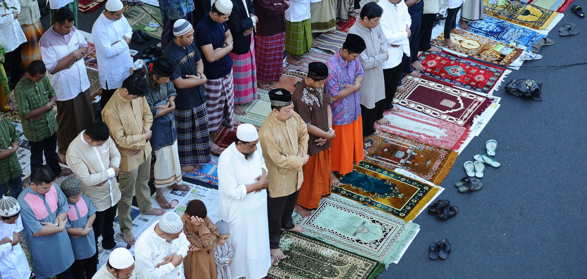 Muslims pray in Surabaya, Indonesia.