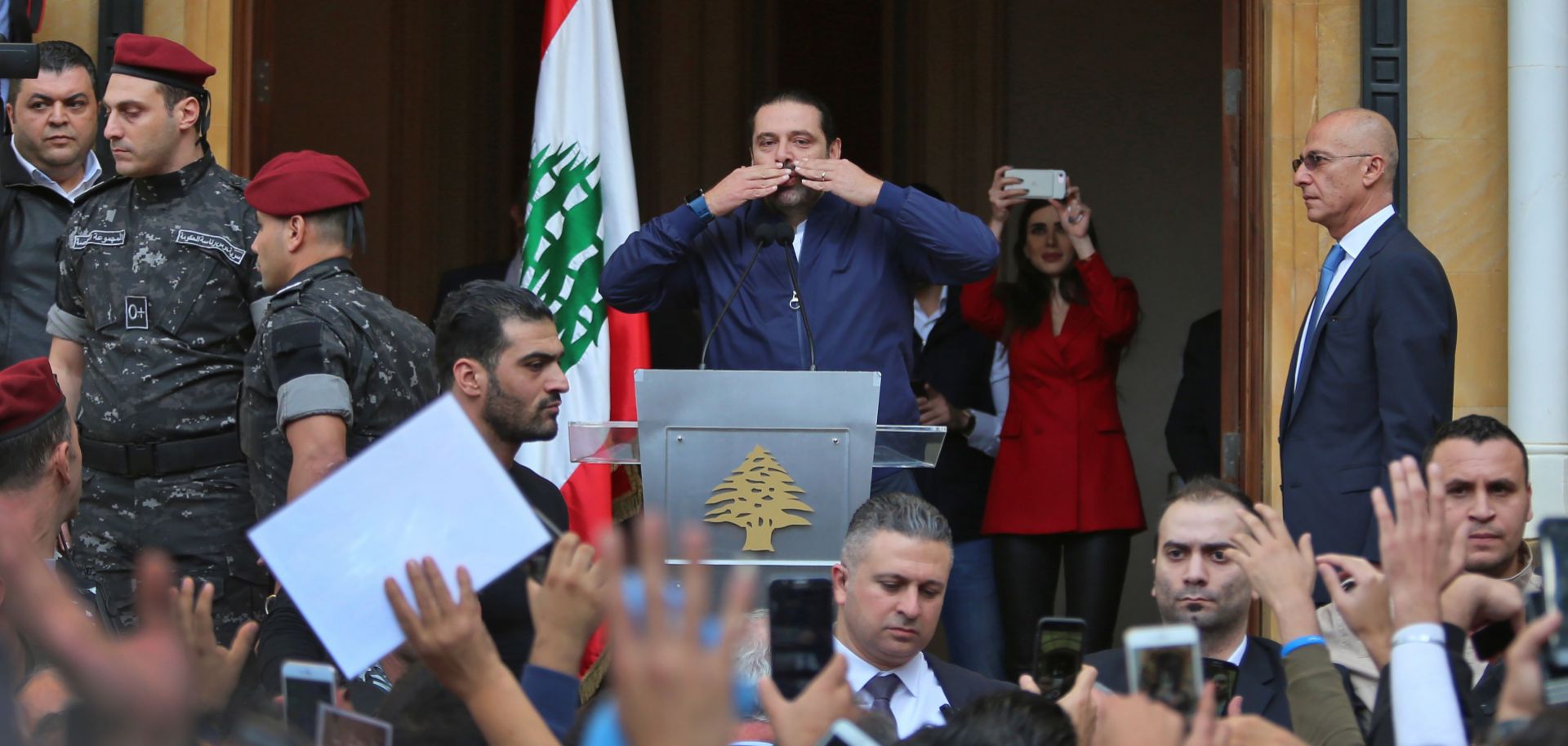 Lebanese Prime Minister Saad al-Hariri greets supporters in Beirut on Nov. 22, 2017.