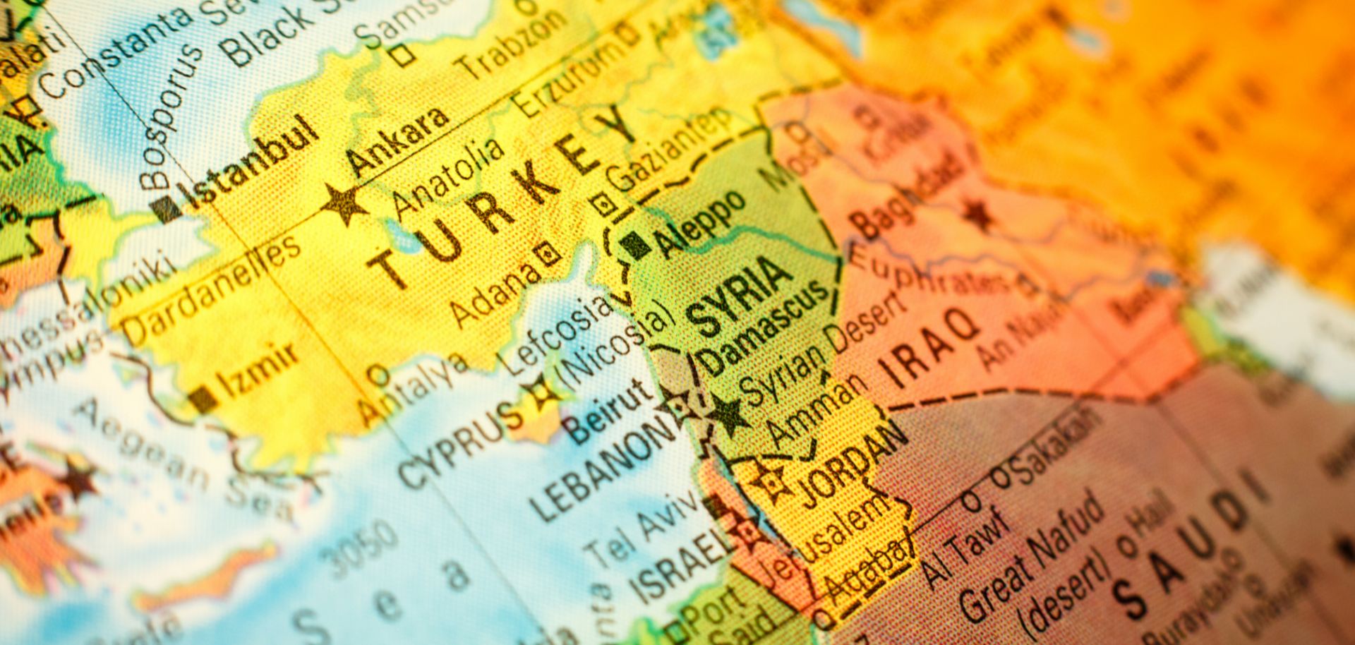 A map shows the Middle East, including Turkey and Israel.