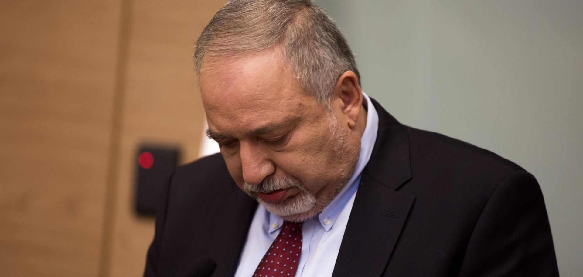 Israeli Defense Minister Avigdor Lieberman speaks during a news conference at the Israeli parliament on Nov. 14, 2018 in Jerusalem.