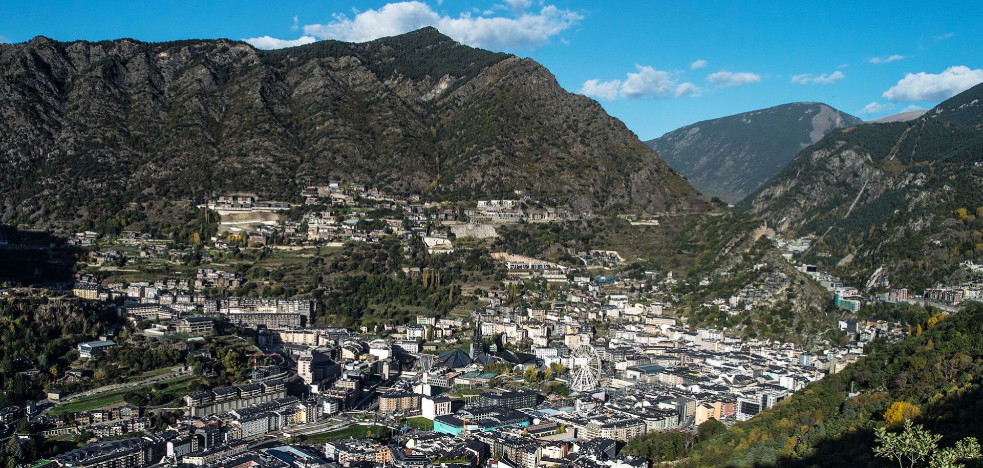 A general view of Andorra's capital, Andorra la Vella the capital of the principality of Andorra, in the east Pyrenees.