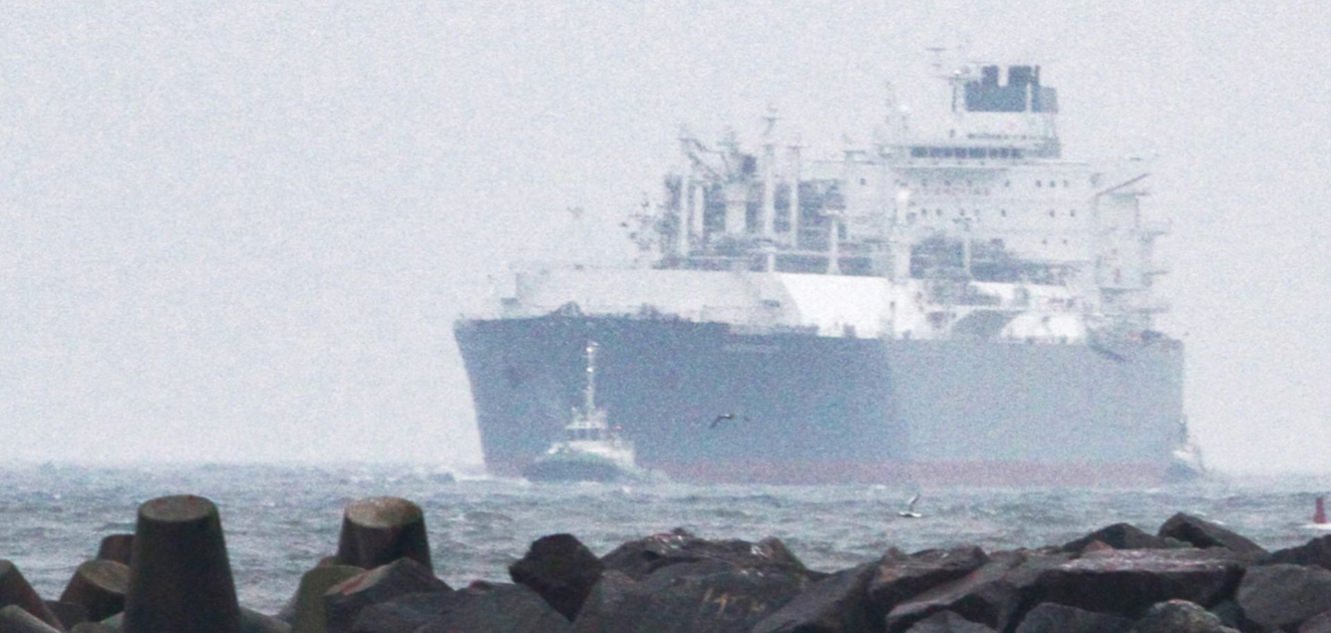 Lithuania's first liquefied natural gas (LNG) floating terminal docks at the port of Klaipeda, October 2014.