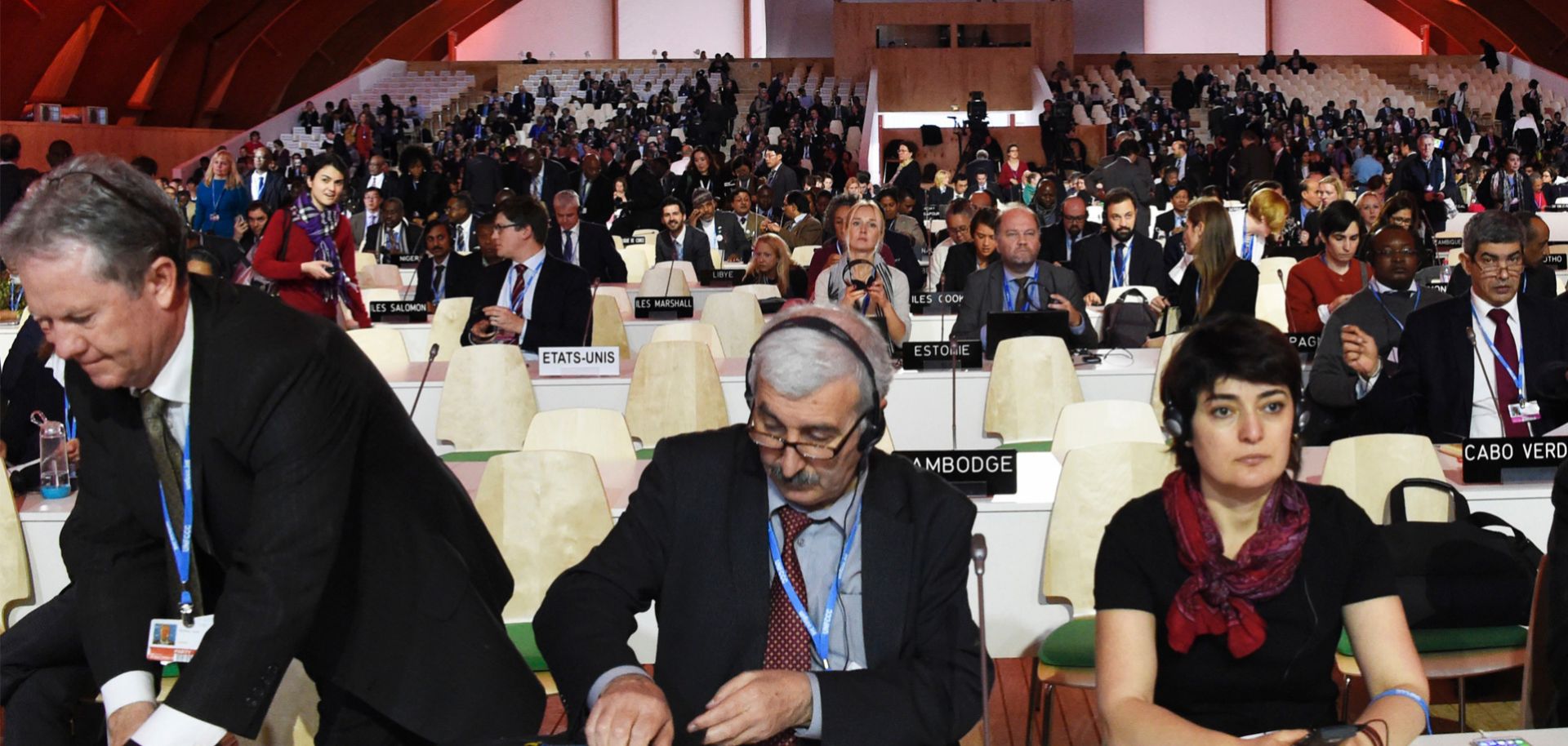 Delegates attend a plenary session at the U.N. climate change summit in Paris on Dec. 9.