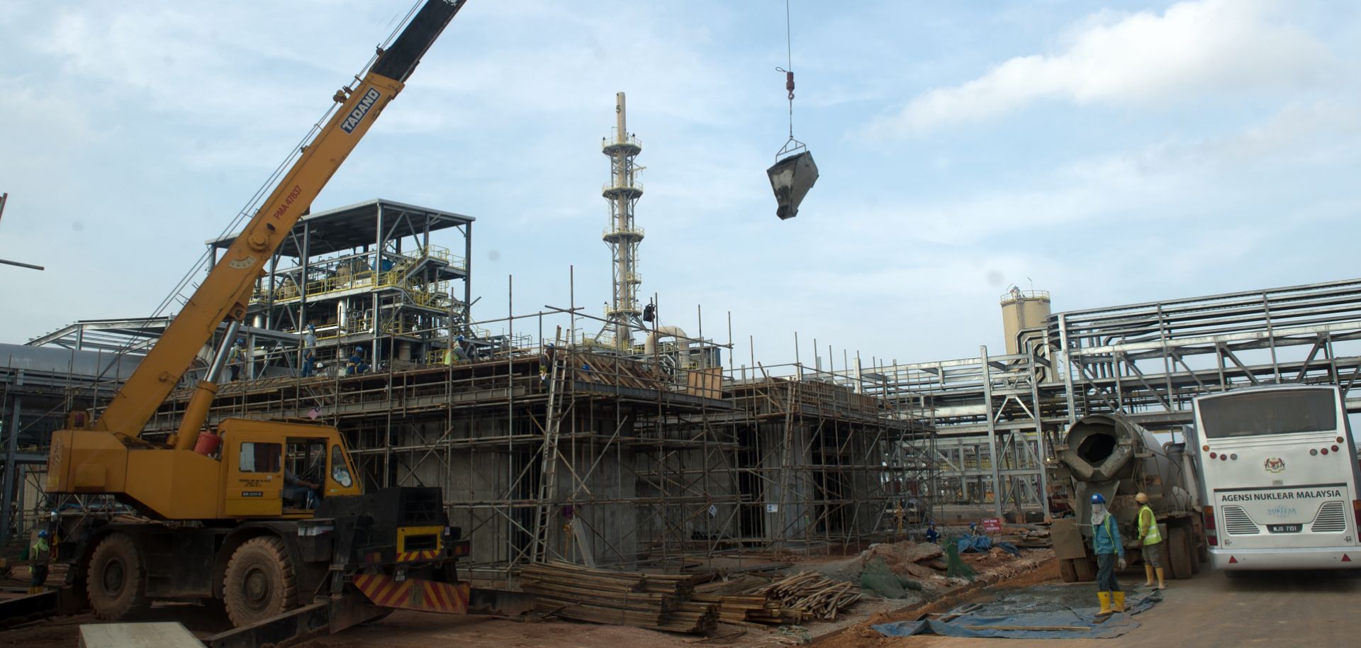 Laborers work at a Lynas plant in Gebeng, 270 kilometers east of Kuala Lumpur, on April 19, 2012.