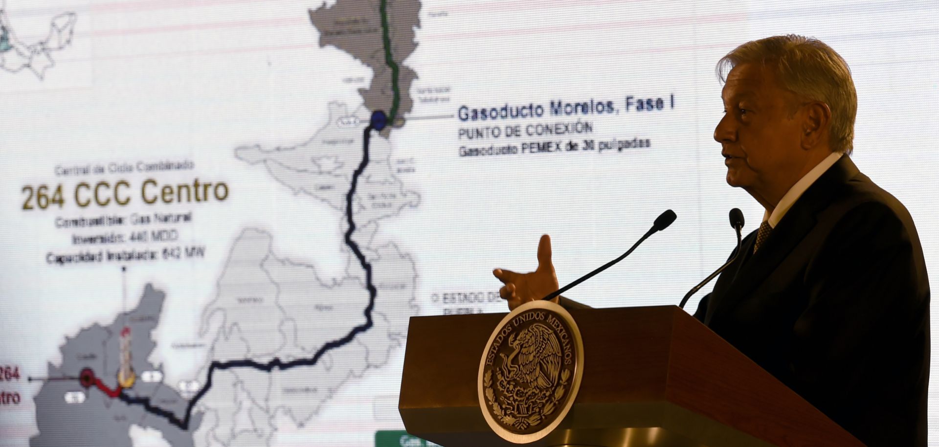 Mexican President Andres Manuel Lopez Obrador speaks during a press conference in Mexico City, Mexico, after announcing his plan to "rescue" Mexican oil company Petroleos Mexicanos (Pemex) on Feb. 8, 2019.