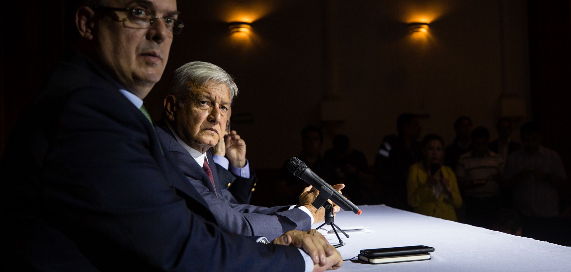 Mexican President-elect Andres Manuel Lopez Obrador speaks during a press conference to announce Marcelo Ebrard's appointment as foreign minister on July 5 in Mexico City.