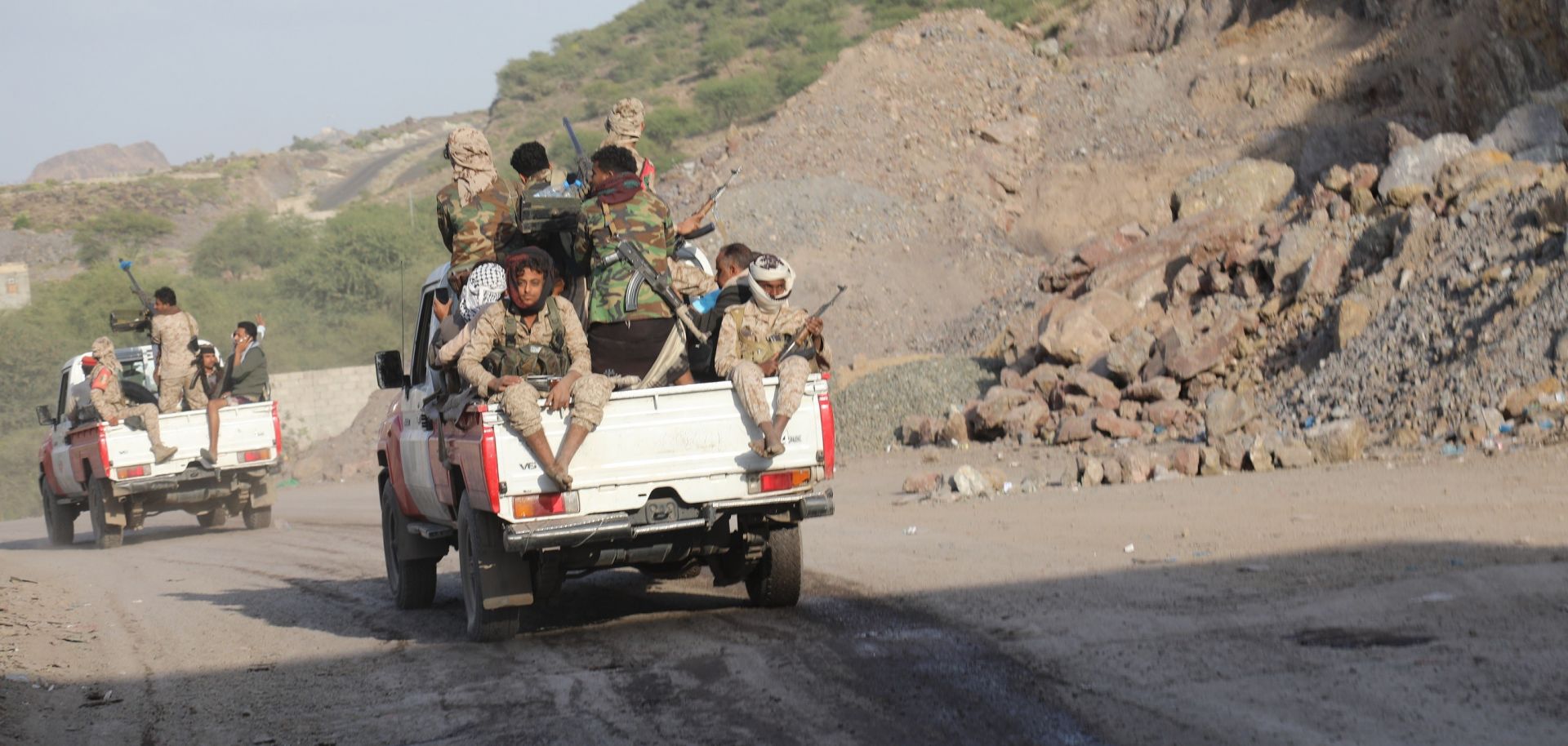 Yemeni government fighters, who were prisoners of the Houthis, are seen during a prisoner swap on Dec. 19, 2019.