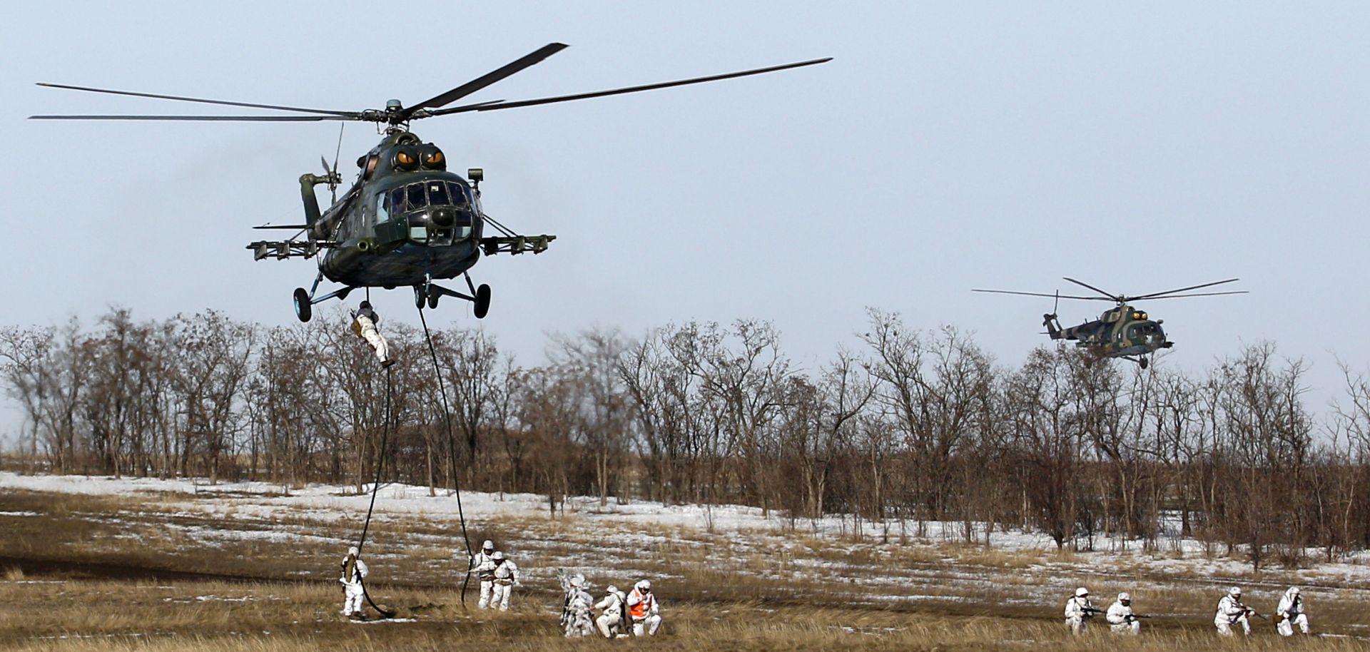 Ukrainian servicemen take part in a drill on Azov Sea on Jan. 20, 2019. 