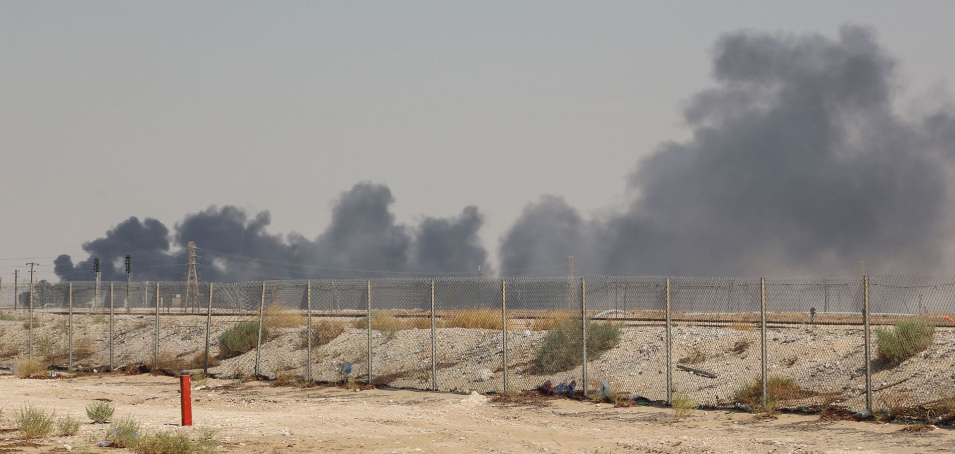 Smoke billows from one of Saudi Aramco oil facility damaged in the latest attacks on Sept. 14.