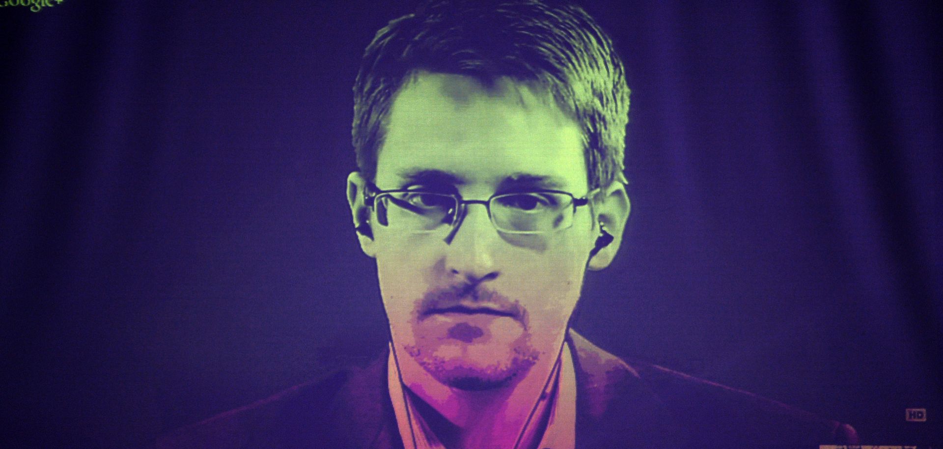 U.S. National Security Agency (NSA) whistleblower Edward Snowden speaks to the Council of Europe videoconference in June 2014.