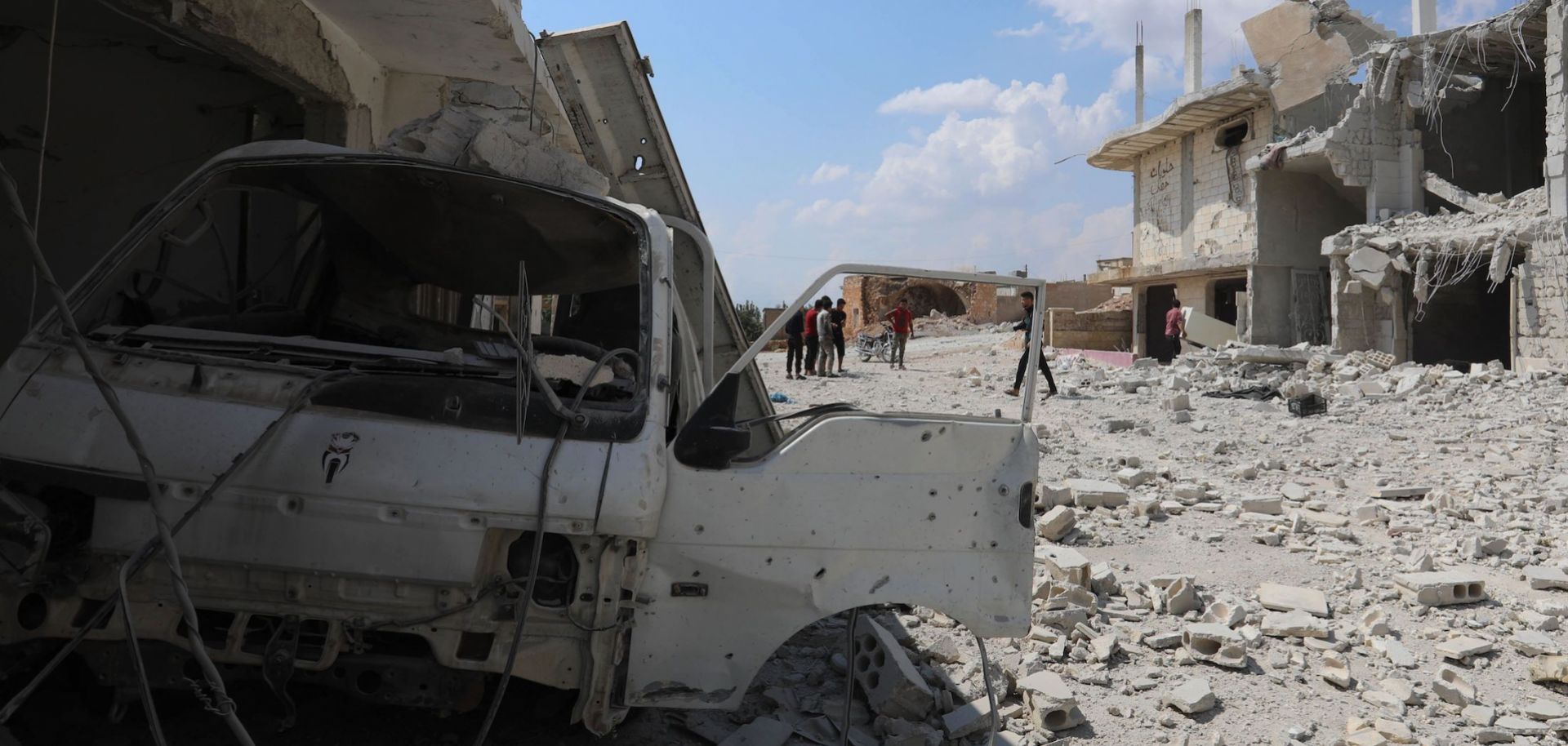 This photo, taken on Sept. 9, 2018, shows destruction in the town of al-Habit on the edges of rebel-held Idlib province.