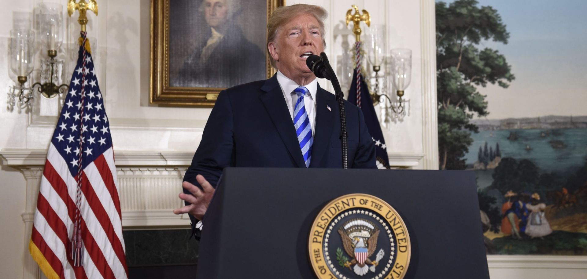 U.S. President Donald Trump announces his decision on the Iran nuclear deal in the Diplomatic Reception Room at the White House, May 8.