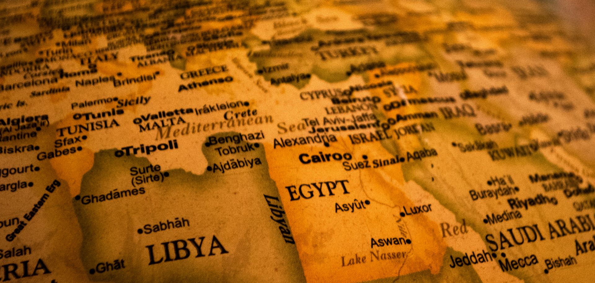 A stock image of a map of North Africa, the Middle East and Southern Europe.