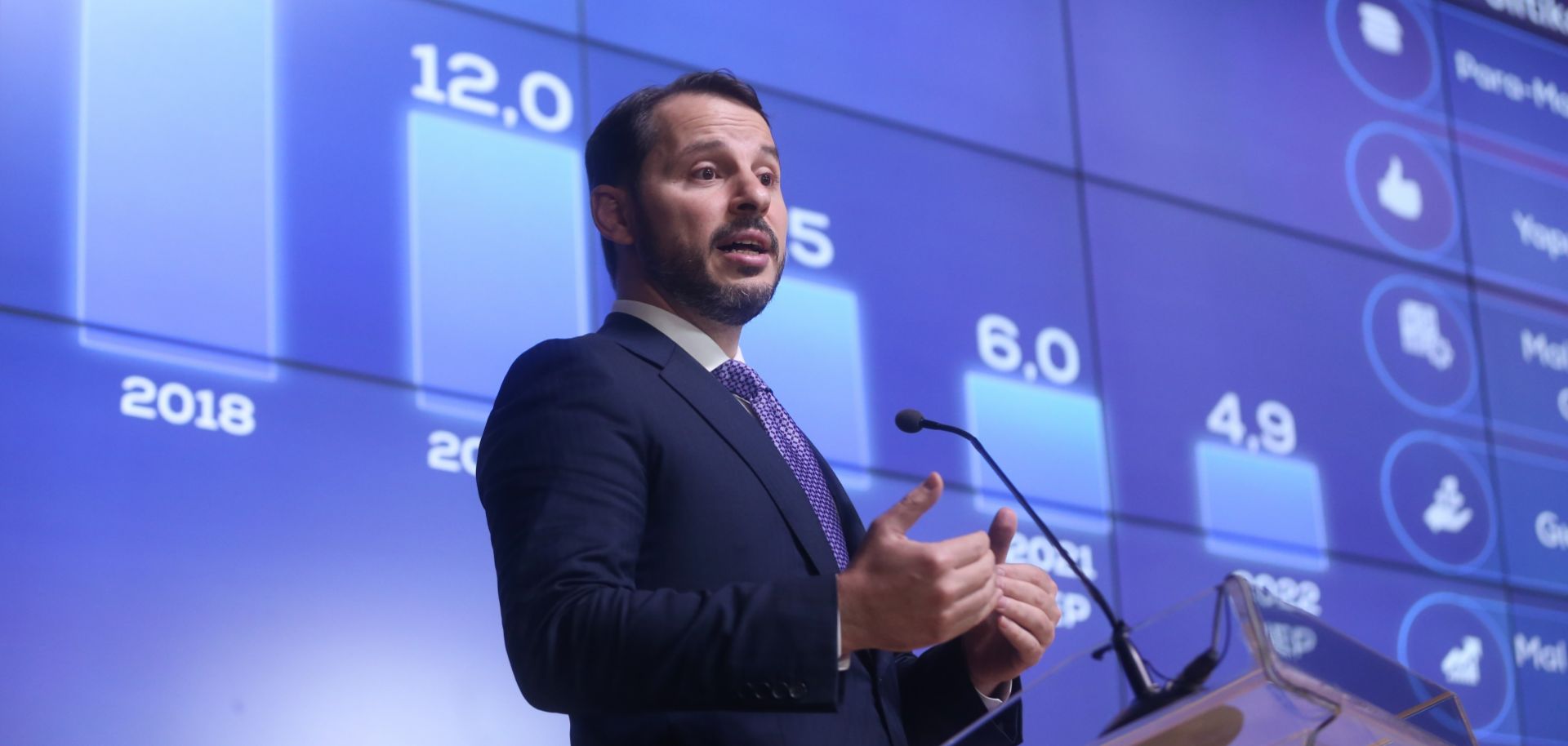 Turkish Treasury and Finance Minister Berat Albayrak speaks during the launch of Turkey's New Economic Program for 2020-2022 in Ankara on Sept. 30, 2019.