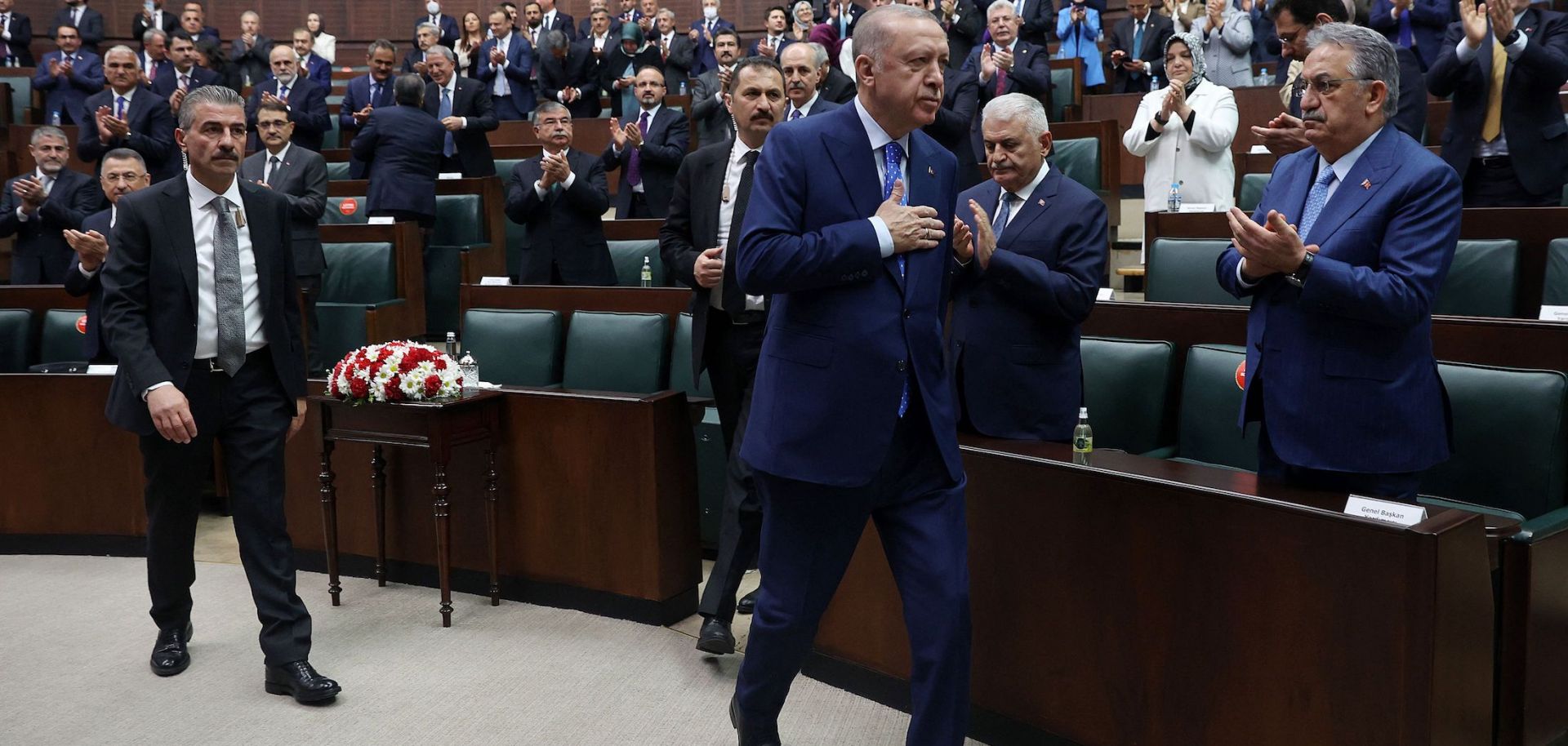 Turkish President Recep Tayyip Erdogan on May 18, 2022, at the Turkish Grand National Assembly in Ankara. 