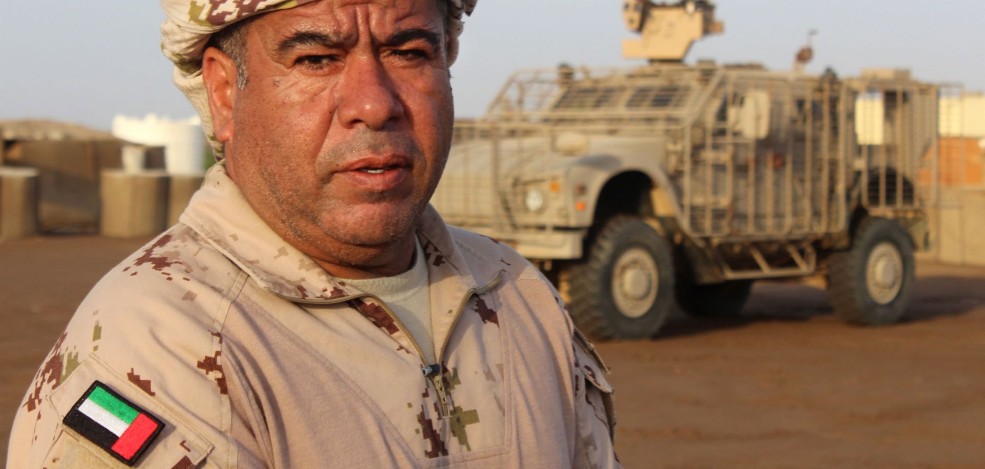 Col. Saeed Salmeen, the Emirati commander of the Saudi-backed coalition on Yemen's west coast frontline, is pictured at a military base in Khokha, 100 kilometers south of the flashpoint Red Sea port city of al-Hudaydah, on Jan. 21, 2019.