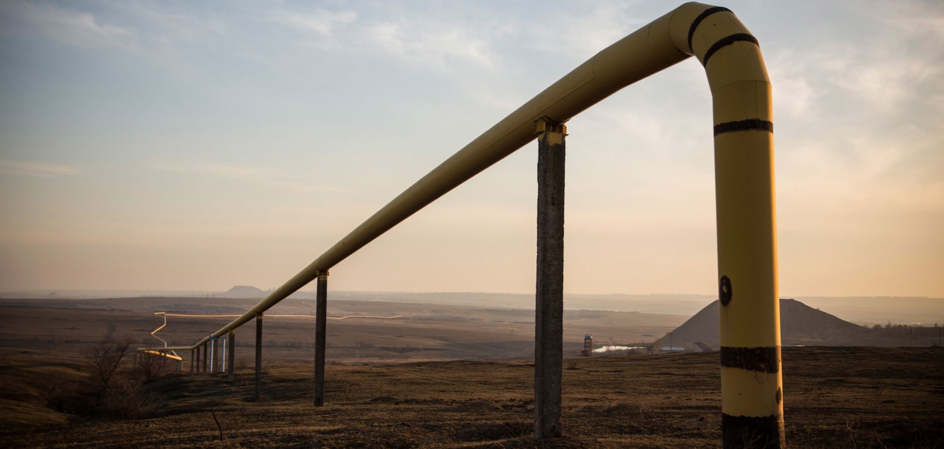 A natural gas line runs outside Donetsk, Ukraine, on March 11, 2015.