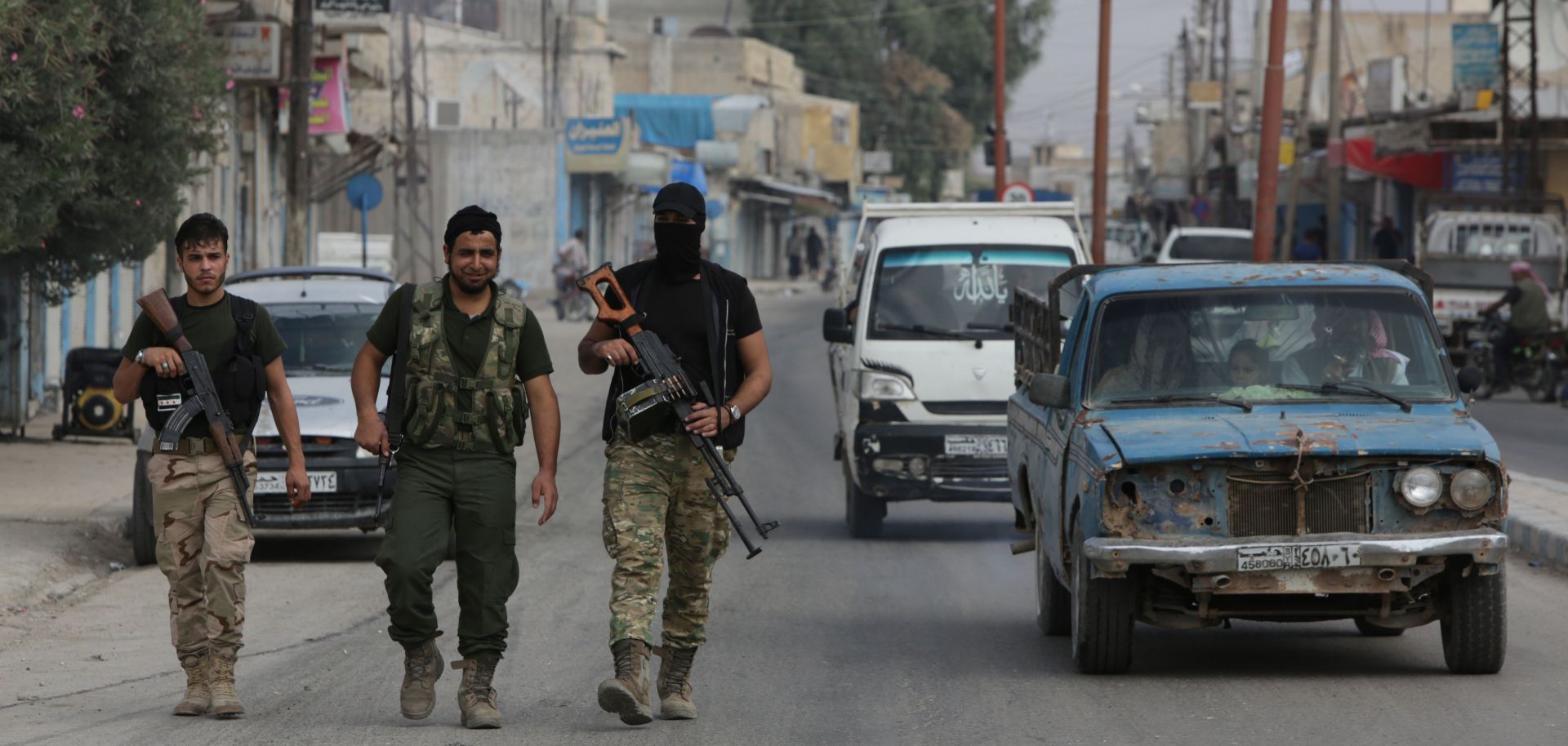 Turkish-backed fighters in the Syrian border town of Tal Abyad 